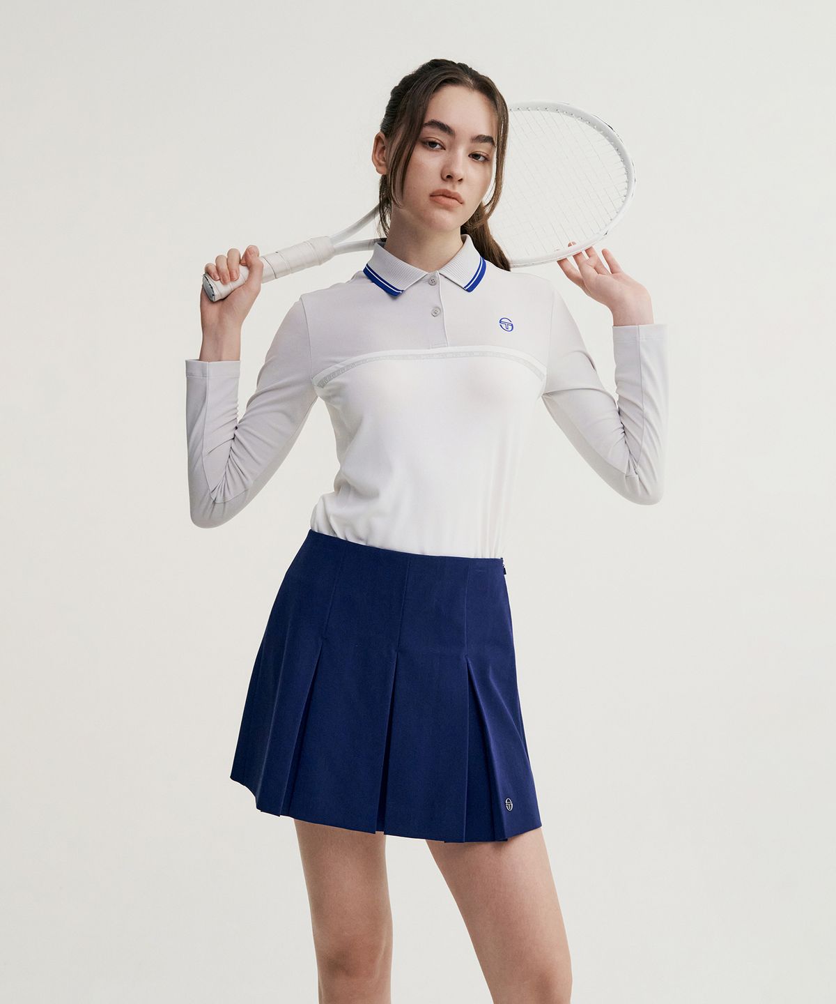 세르지오 타키니(SERGIO TACCHINI) W 프레피 와이드 플리츠 스커트 (Navy)