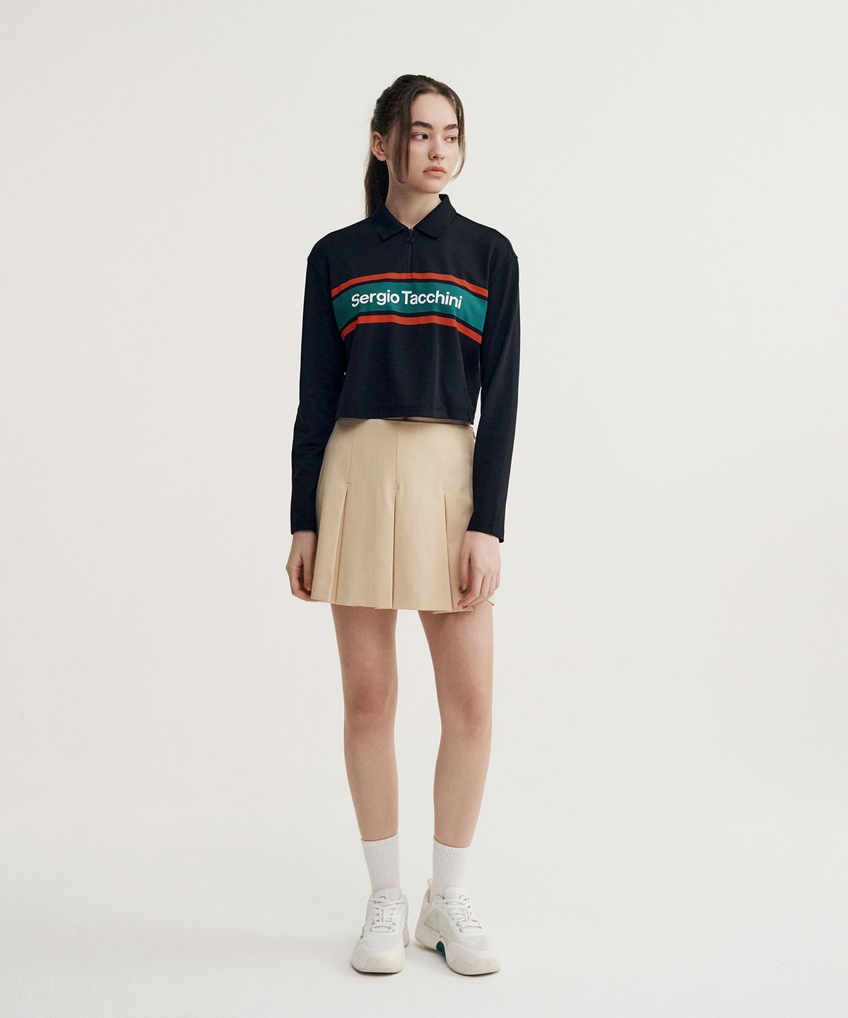 세르지오 타키니(SERGIO TACCHINI) W 프레피 와이드 플리츠 스커트 (Beige)