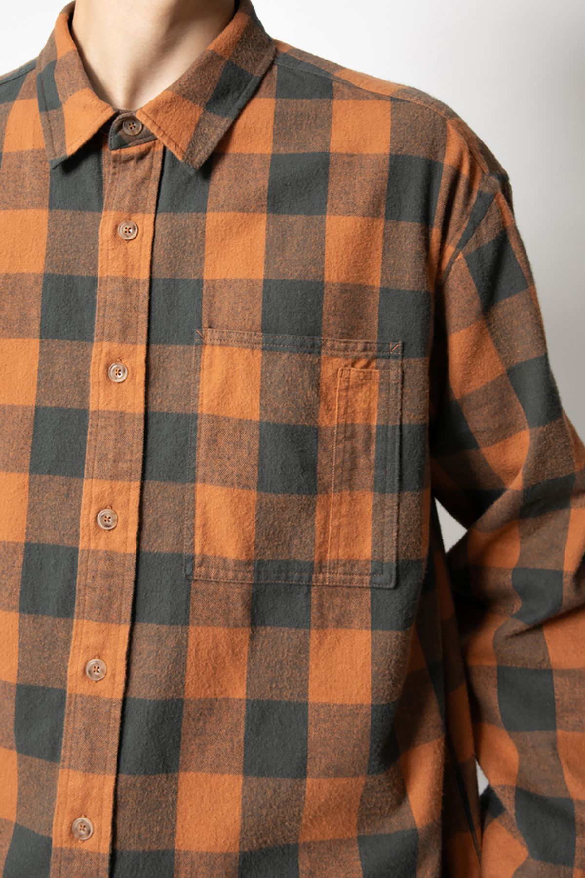 홀리선(HORLISUN) Madison Buffalo Check Shirt Orange