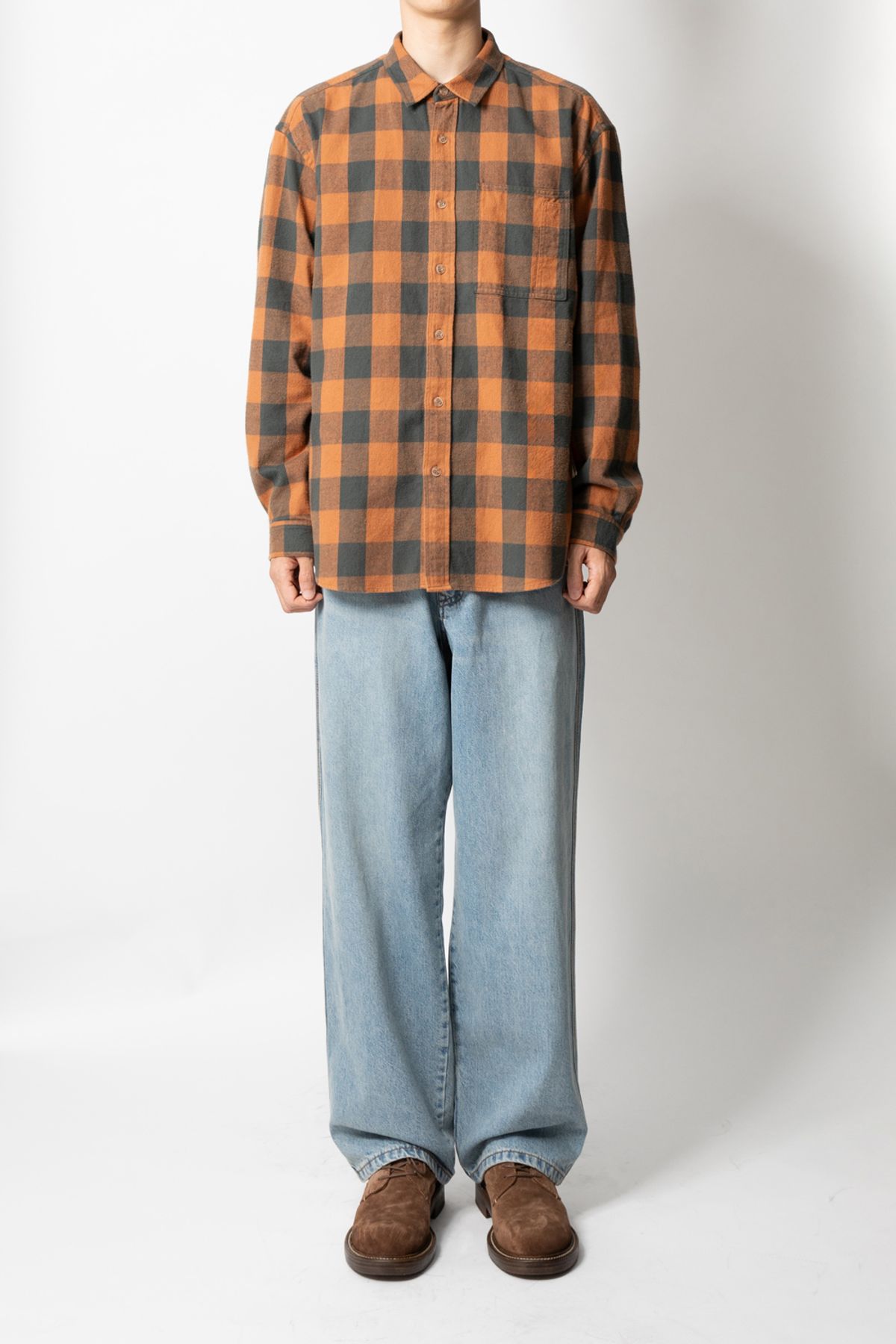 홀리선(HORLISUN) Madison Buffalo Check Shirt Orange