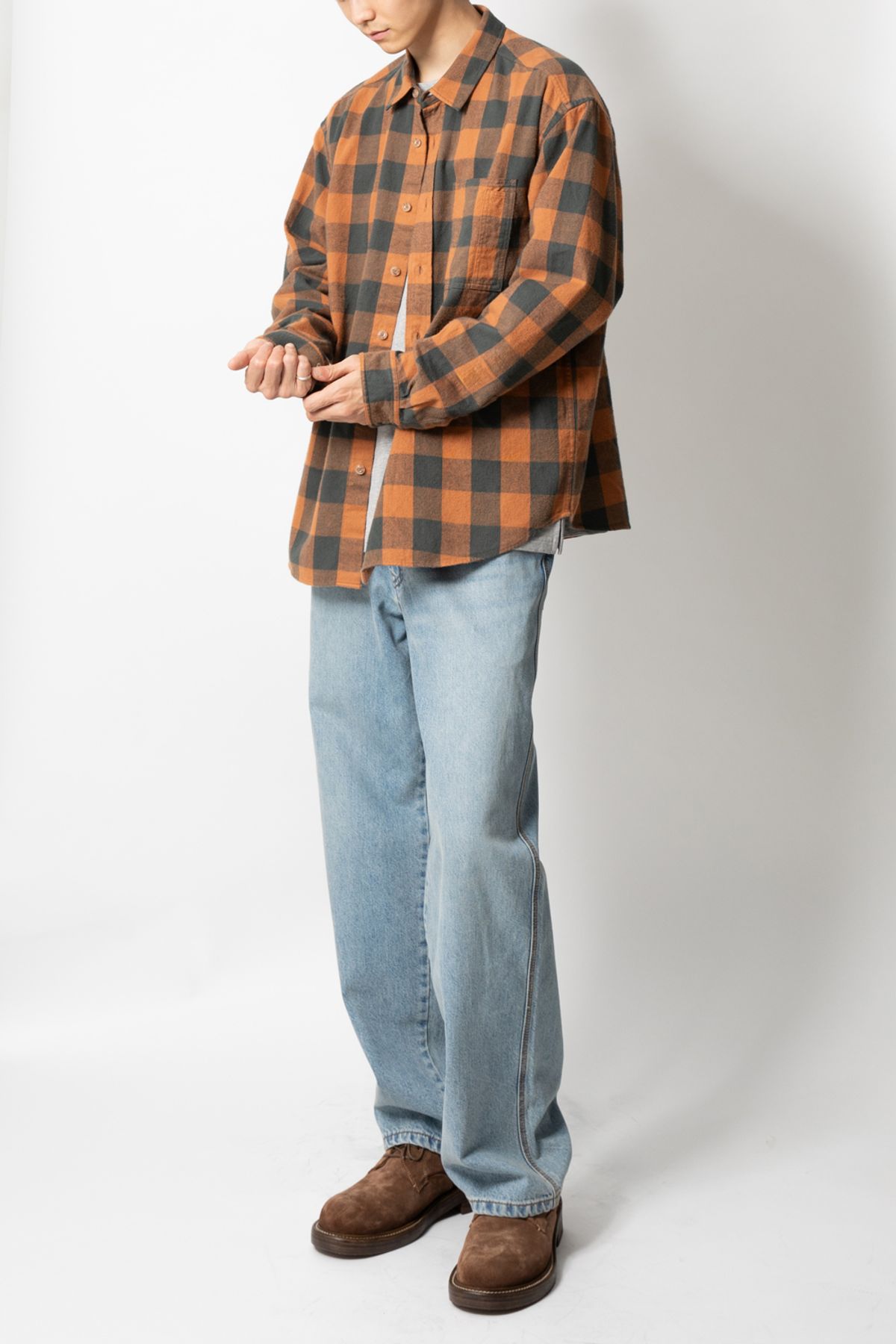 홀리선(HORLISUN) Madison Buffalo Check Shirt Orange