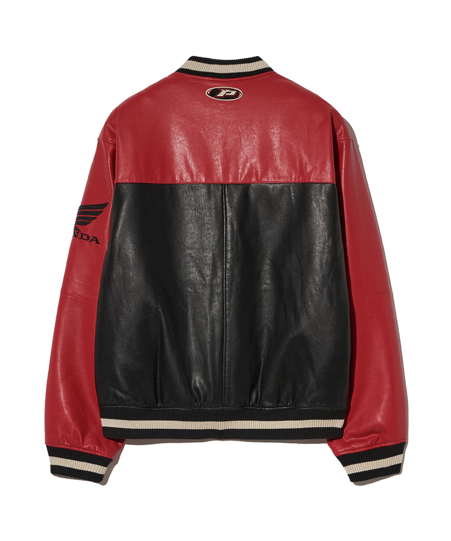 MUSINSA公式 | Honda Motorcycle Wappen Leather Varsity Jacket_Red