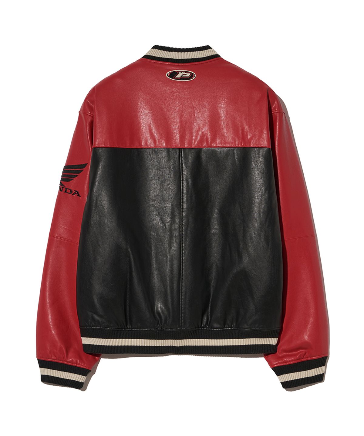 핍스 모터사이클(PHYPS MOTORCYCLE) Wappen Leather Varsity Jacket_Red