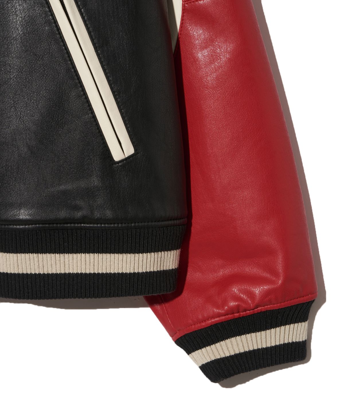 핍스 모터사이클(PHYPS MOTORCYCLE) Wappen Leather Varsity Jacket_Red