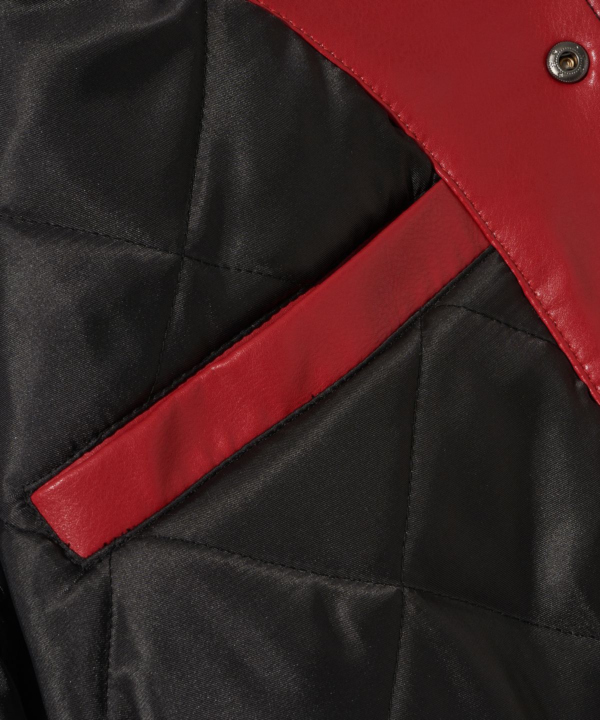 핍스 모터사이클(PHYPS MOTORCYCLE) Wappen Leather Varsity Jacket_Red