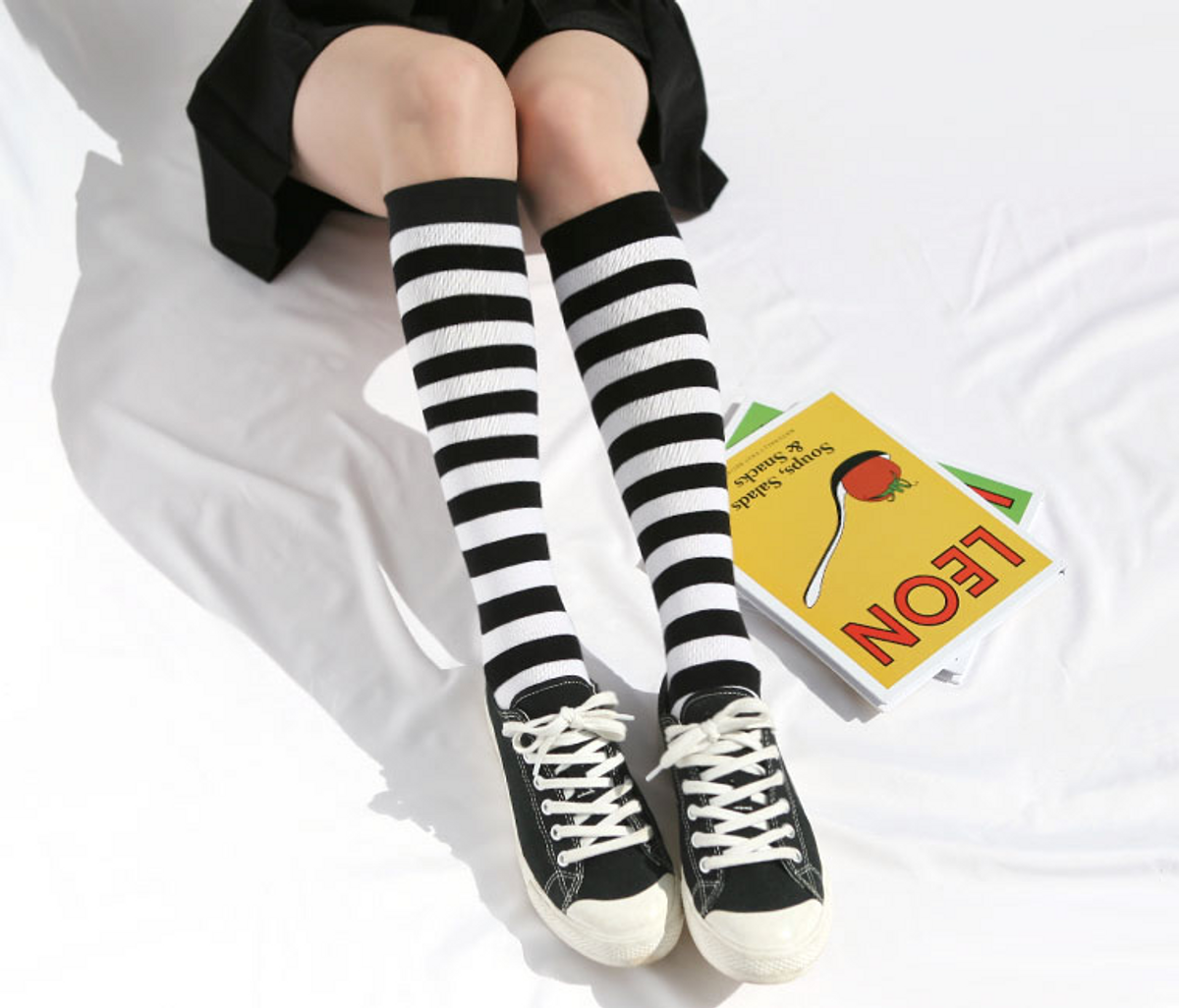 삭스에이(SOCKSA) [2PACK] 스트라이프 형광 네온 무지개 레인보우 니삭스 9 색상