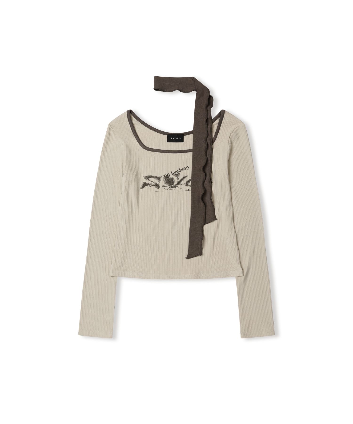 Tシャツ・カットソー ^LEATHERY^ Square Neck Tie Scarf T-Shirt IVORY LRTS4352IV LEATHERY tシャツ Square neck Tie Scarf T-Shirt レディース