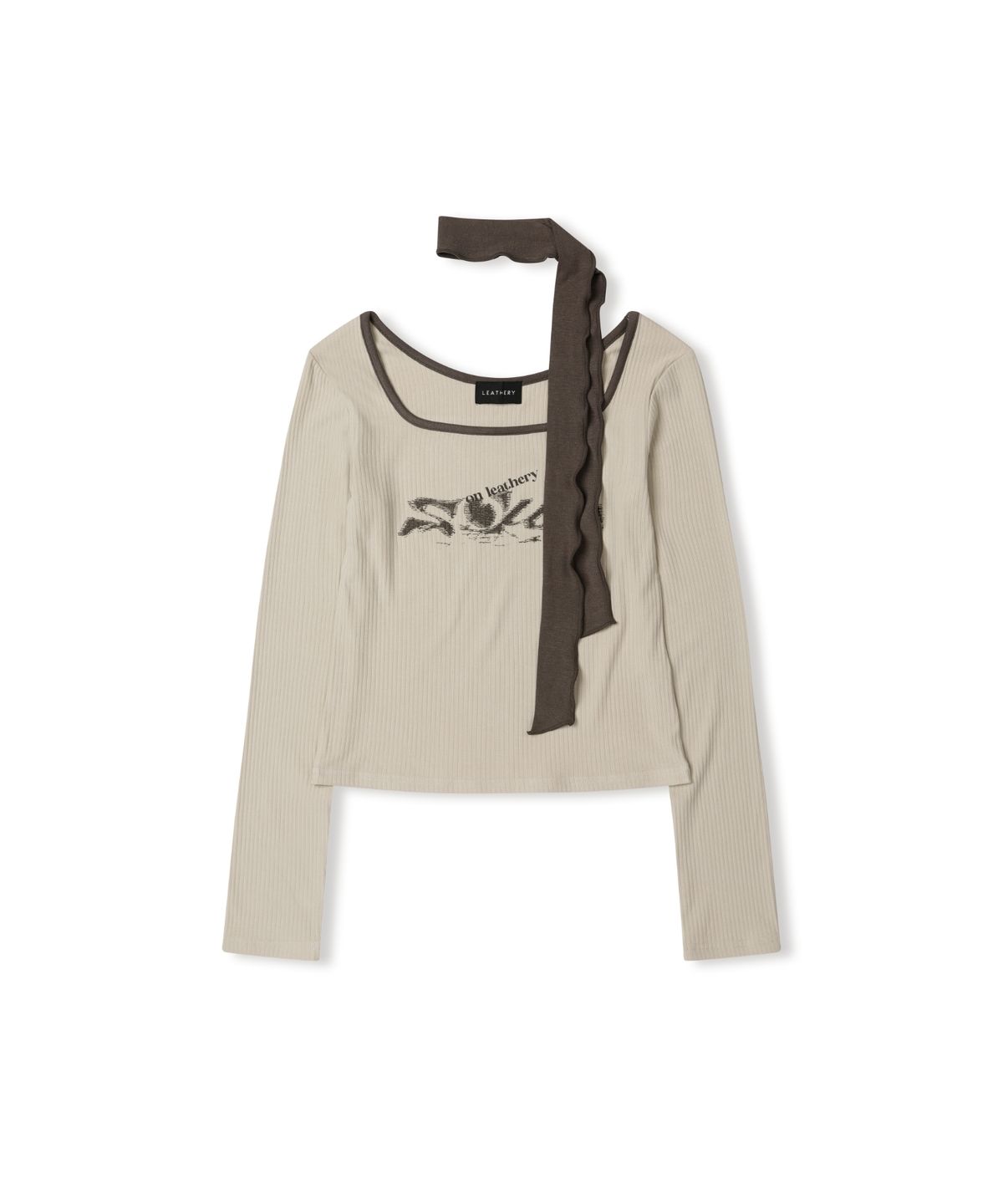 레더리(LEATHERY) 스퀘어넥 타이 스카프 티셔츠 [IVORY]