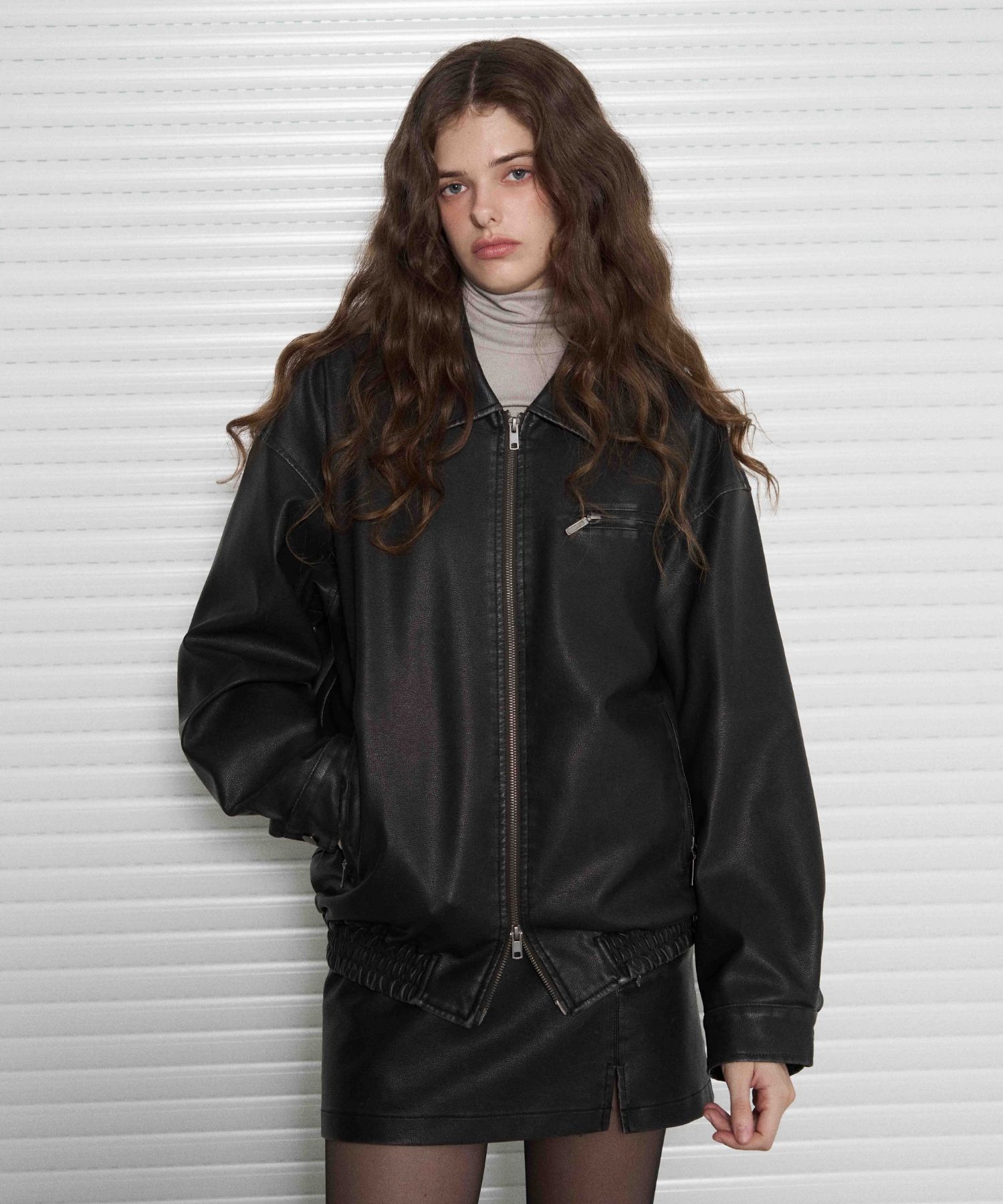 ★LEATHERY★ Washed Leather Overfit Blouson Jacket (2色) MUSINSA | LEATHERY Washed Leather Overfit Blue Jacket