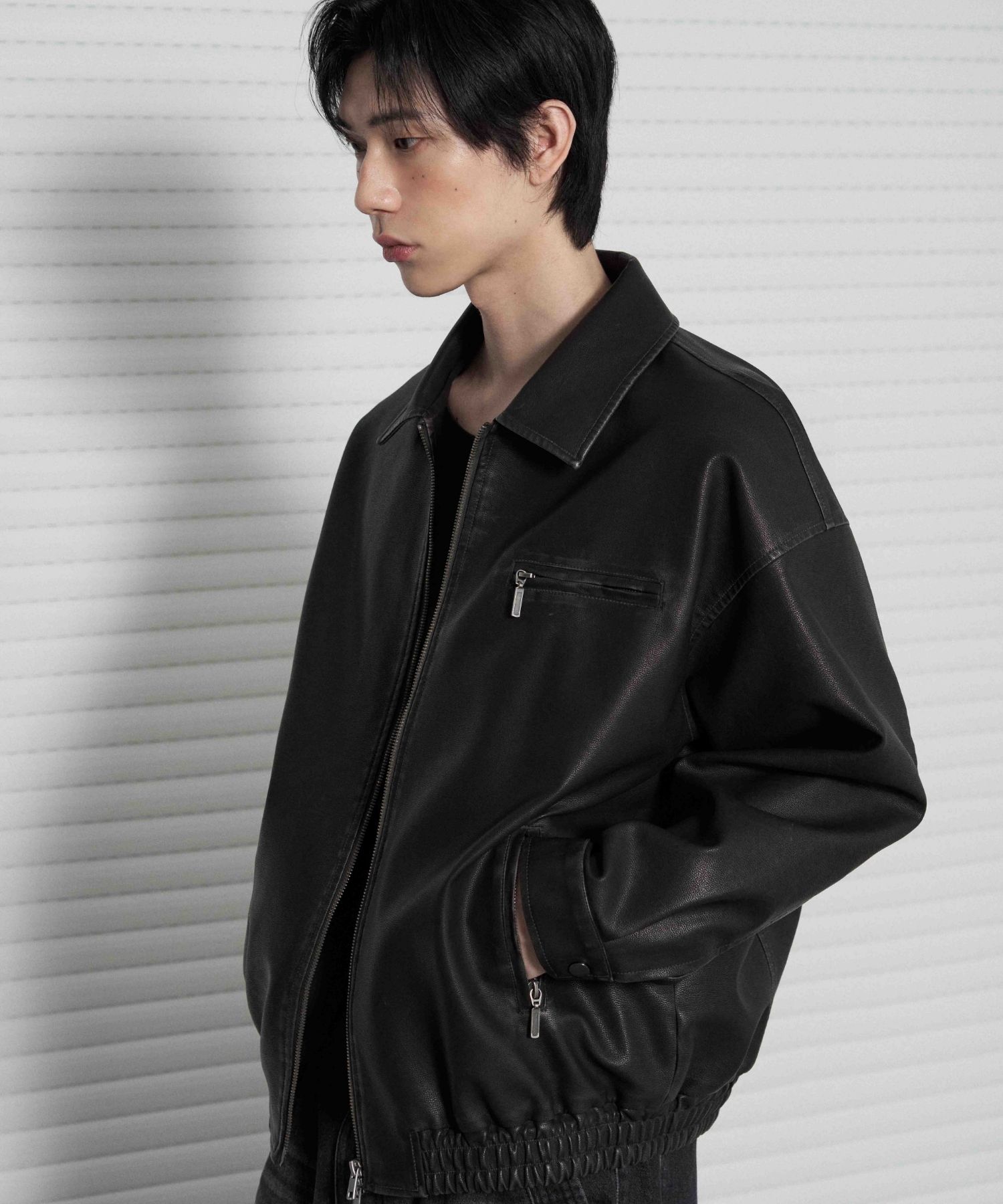 ★LEATHERY★ Washed Leather Overfit Blouson Jacket (2色) MUSINSA | LEATHERY Washed Leather Overfit Blue Jacket
