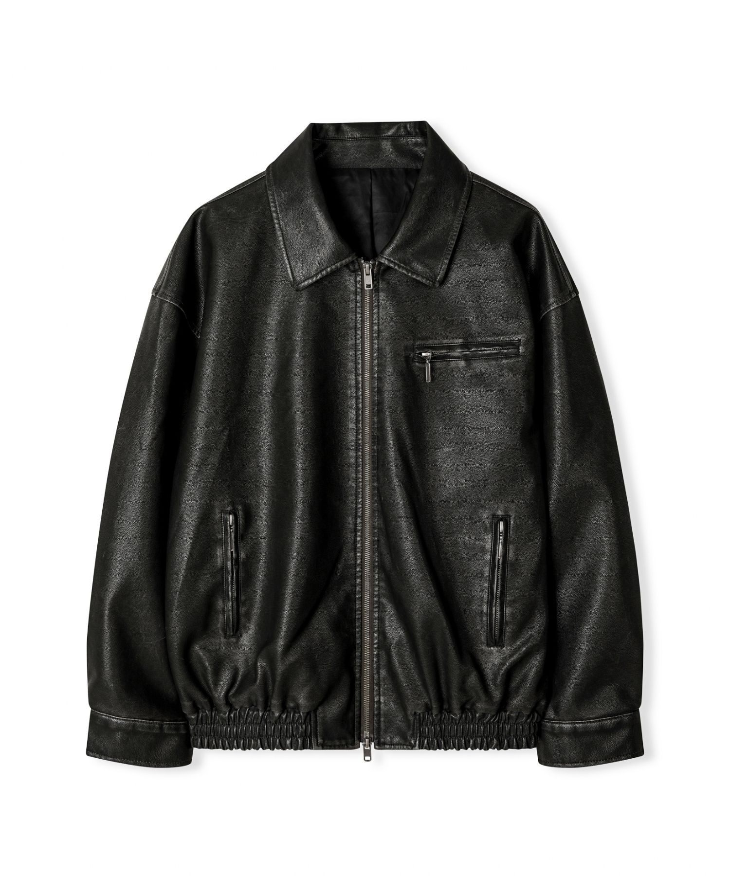 MUSINSA | LEATHERY Washed Leather Overfit Blue Jacket