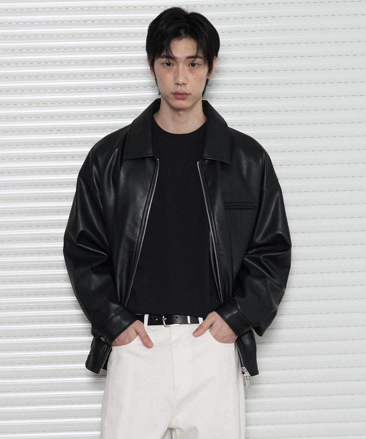 레더리(LEATHERY) 레더 오버핏 블루종 자켓 [BLACK]