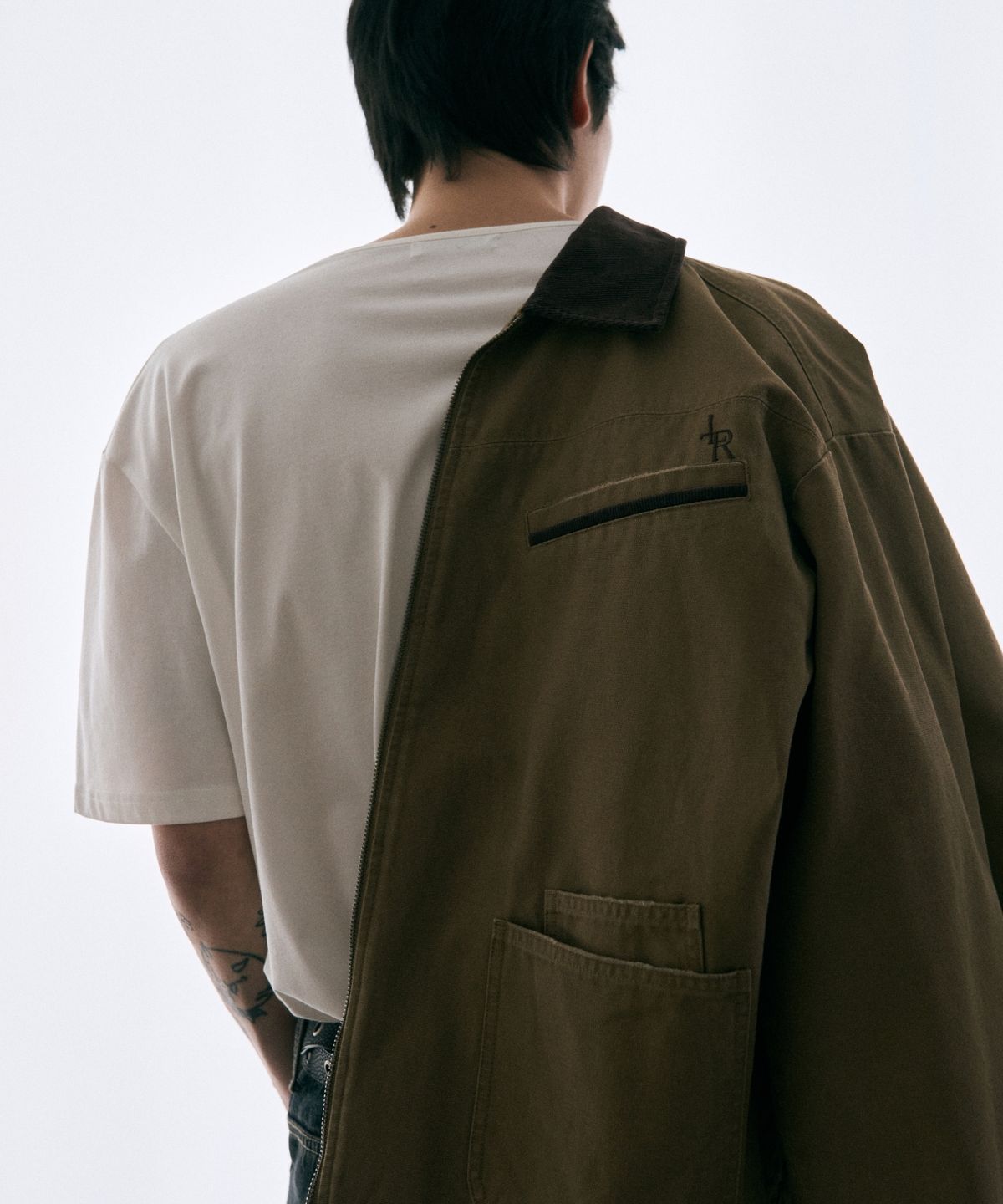 레더리(LEATHERY) 데미지 라인 워크 자켓 [KHAKI]