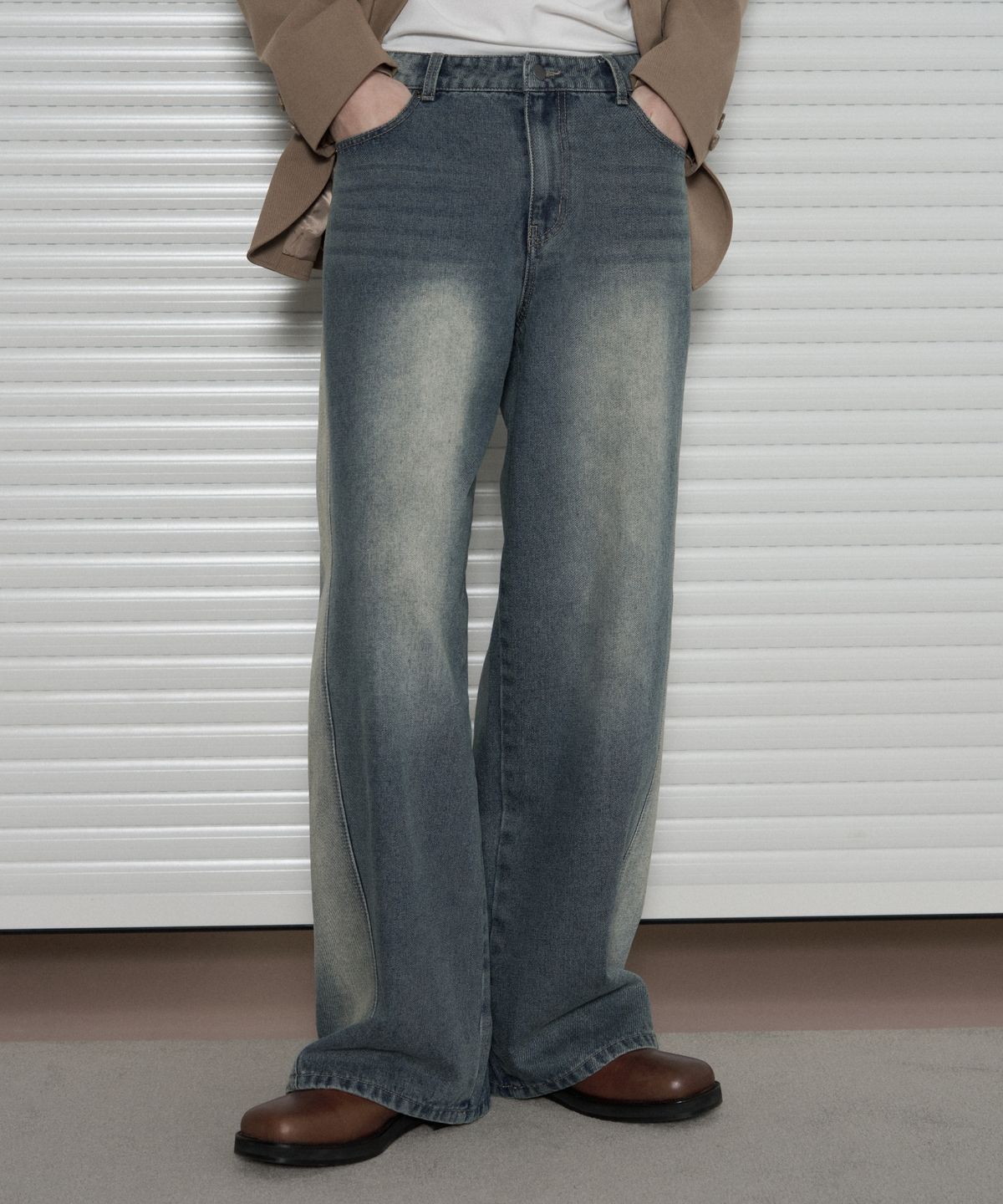 레더리(LEATHERY) 워시드 와이드 데님 팬츠 [BLACK]