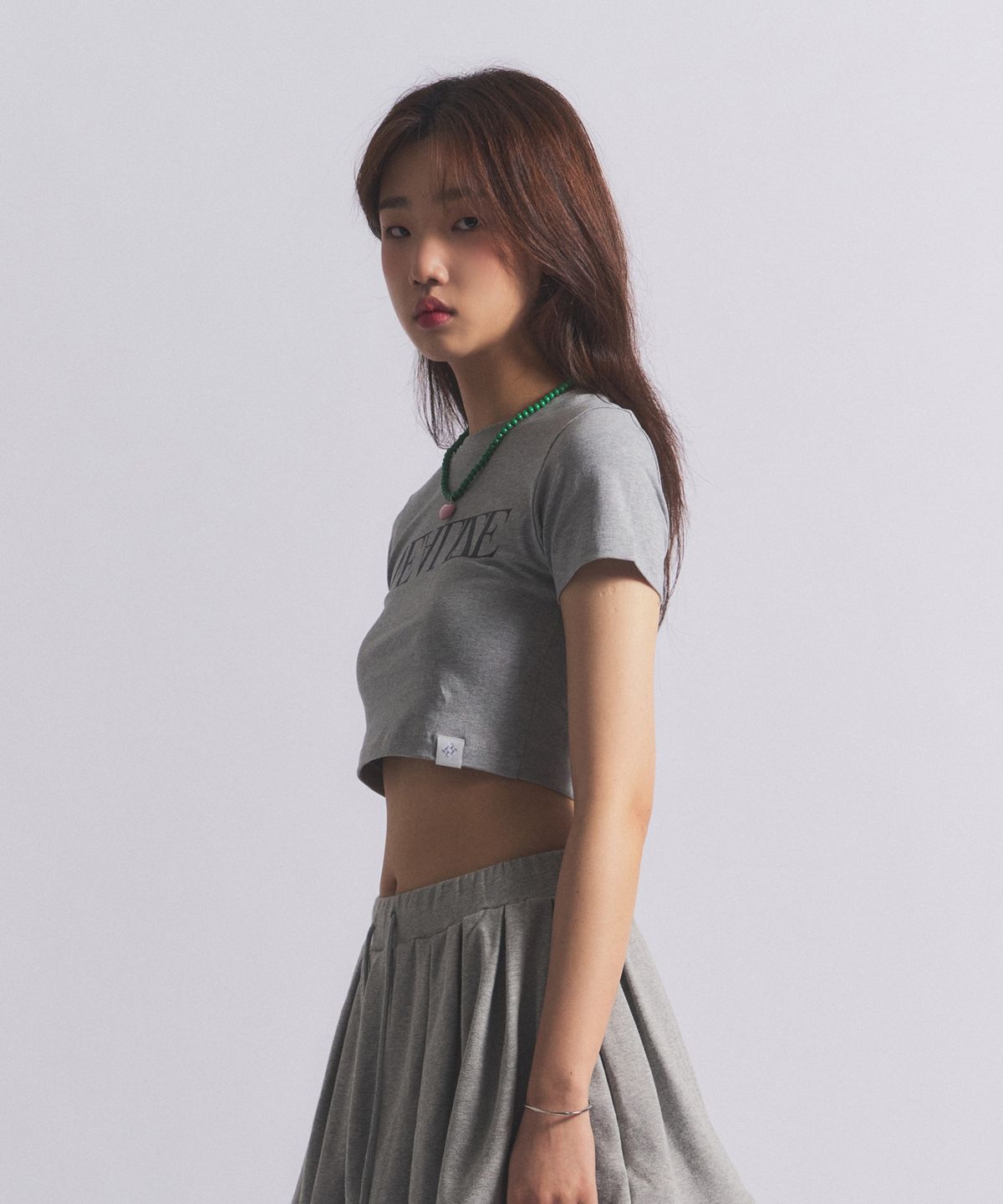 닐라이즈(NEALIZE) Logo Cropped Short Sleeve T-shirt Gray