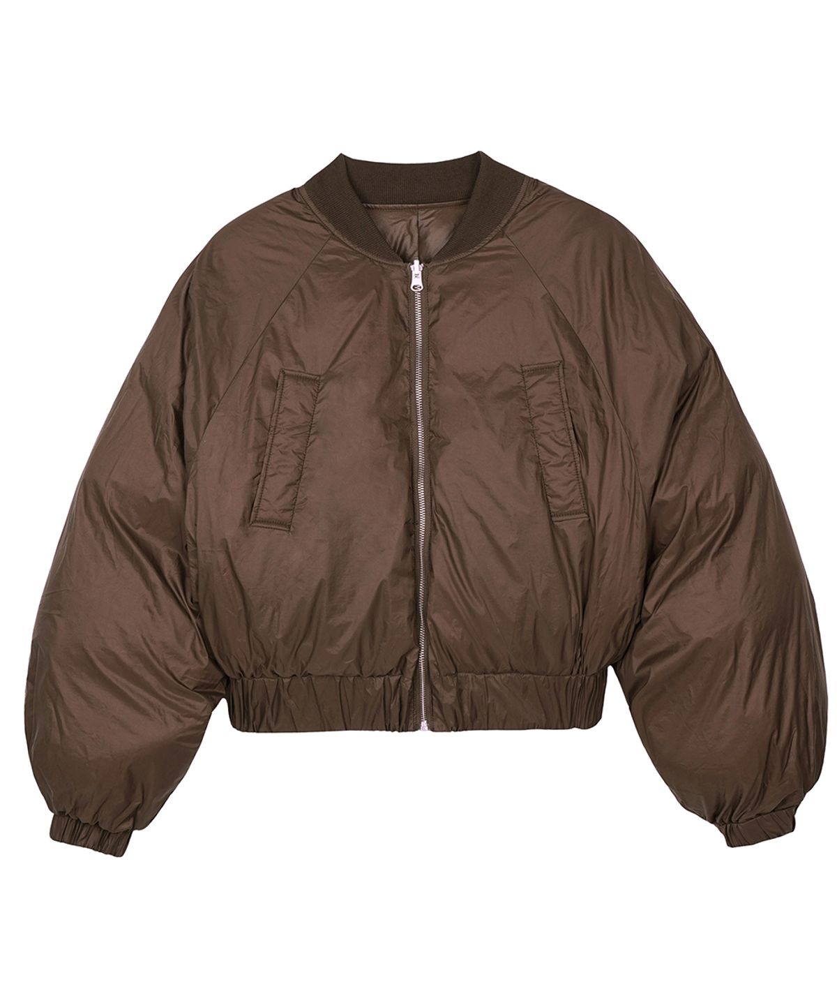 에프디알(FDR) Reversible Glossy Crop Short Puffer Brown