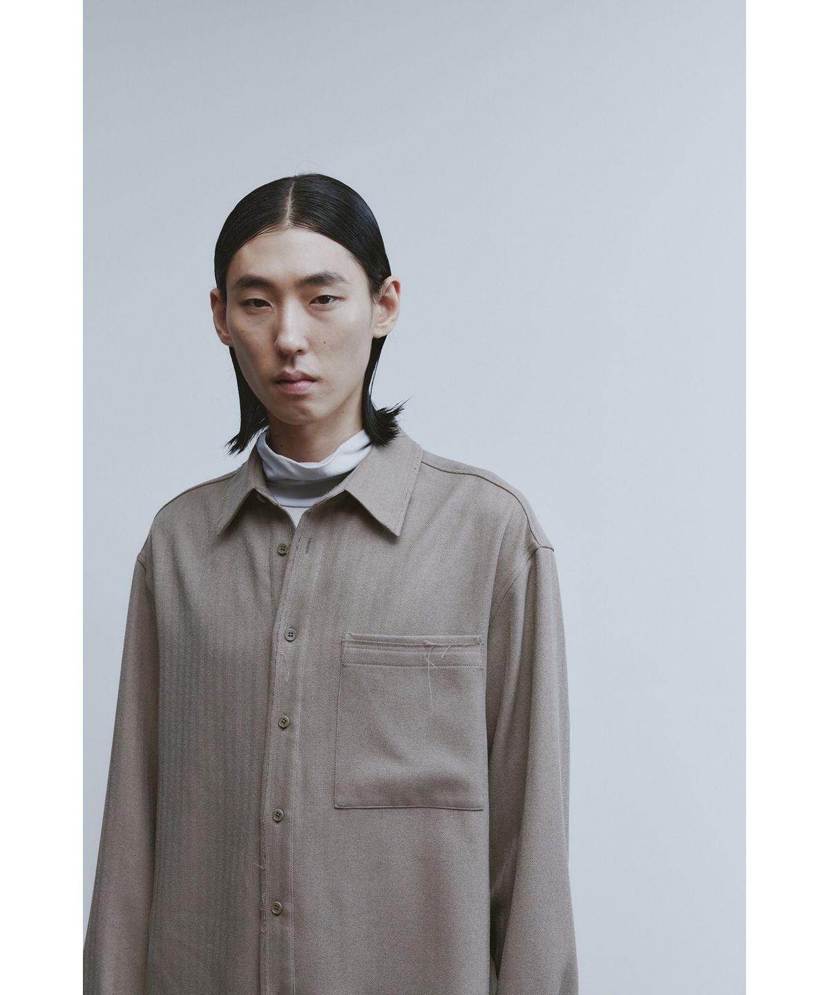유스(YOUTH) Cut-off Loosed Shirt - Beige Herringborn