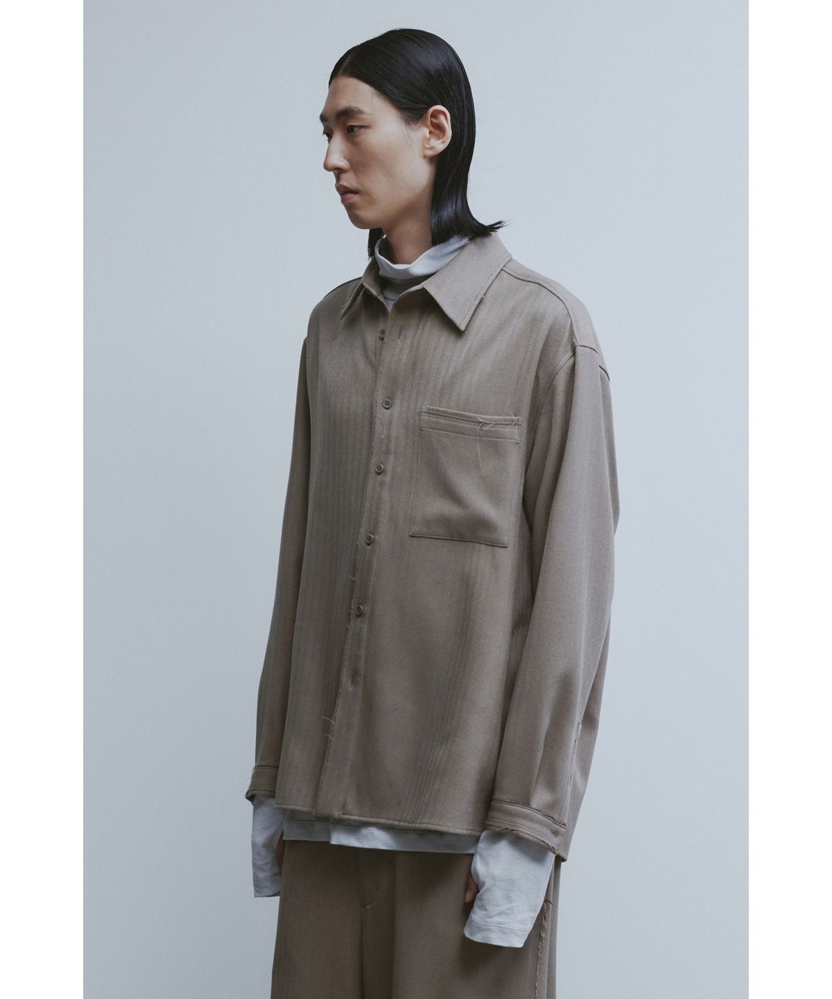 유스(YOUTH) Cut-off Loosed Shirt - Beige Herringborn