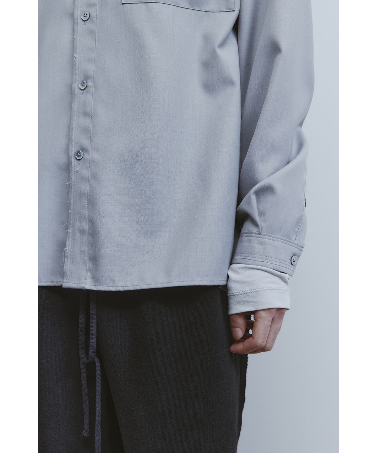 유스(YOUTH) Cut-off Loosed Shirt - Light Grey