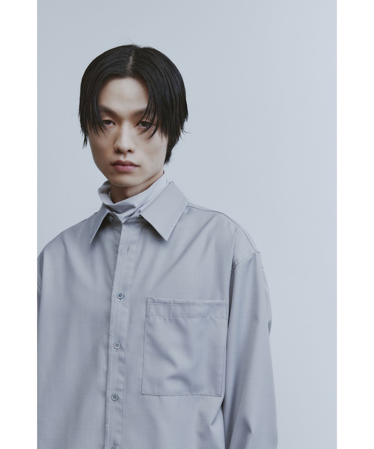유스(YOUTH) Cut-off Loosed Shirt - Light Grey