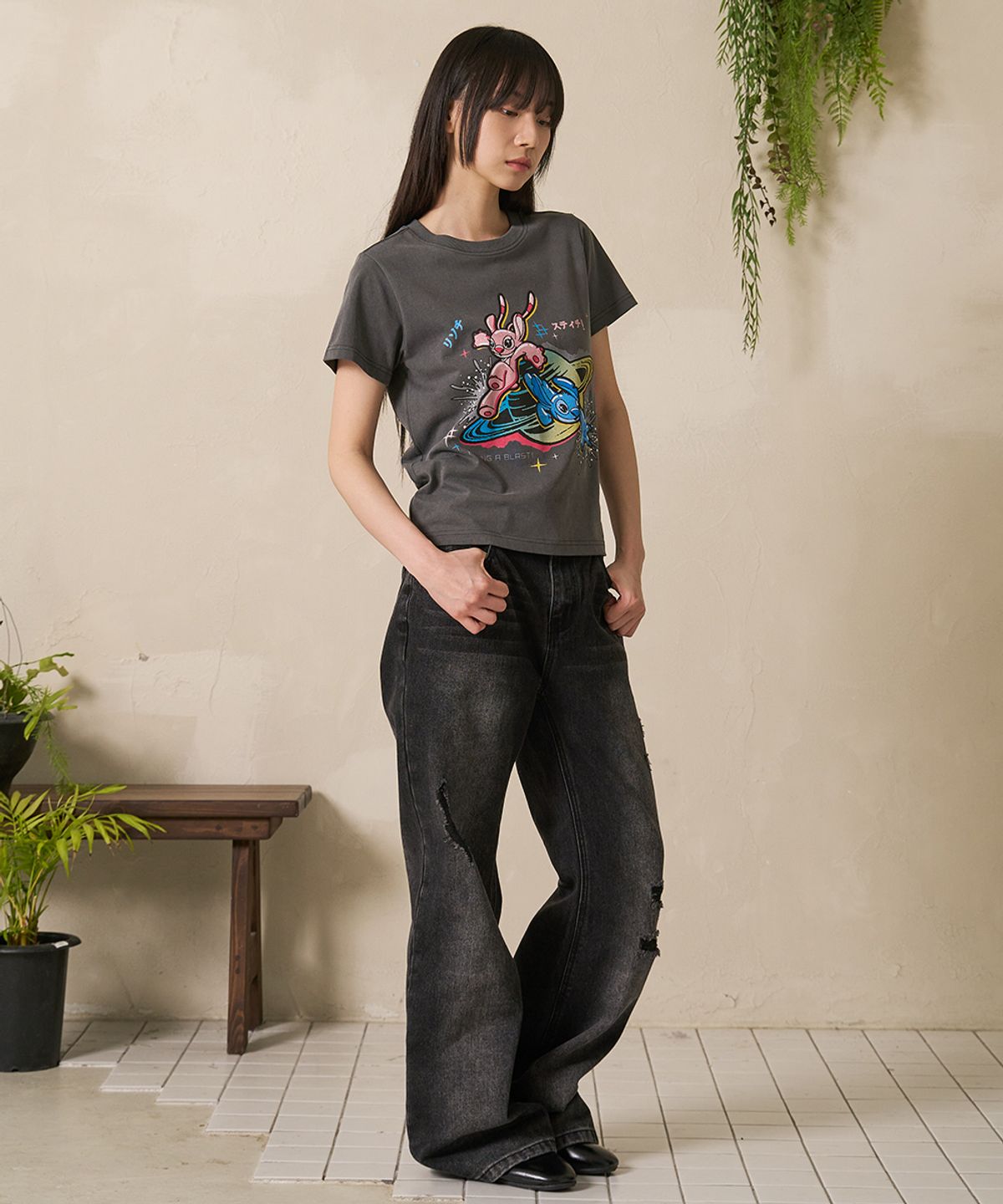 에프디알(FDR) Womans Vintage Boots Cut Denim Jeans Black