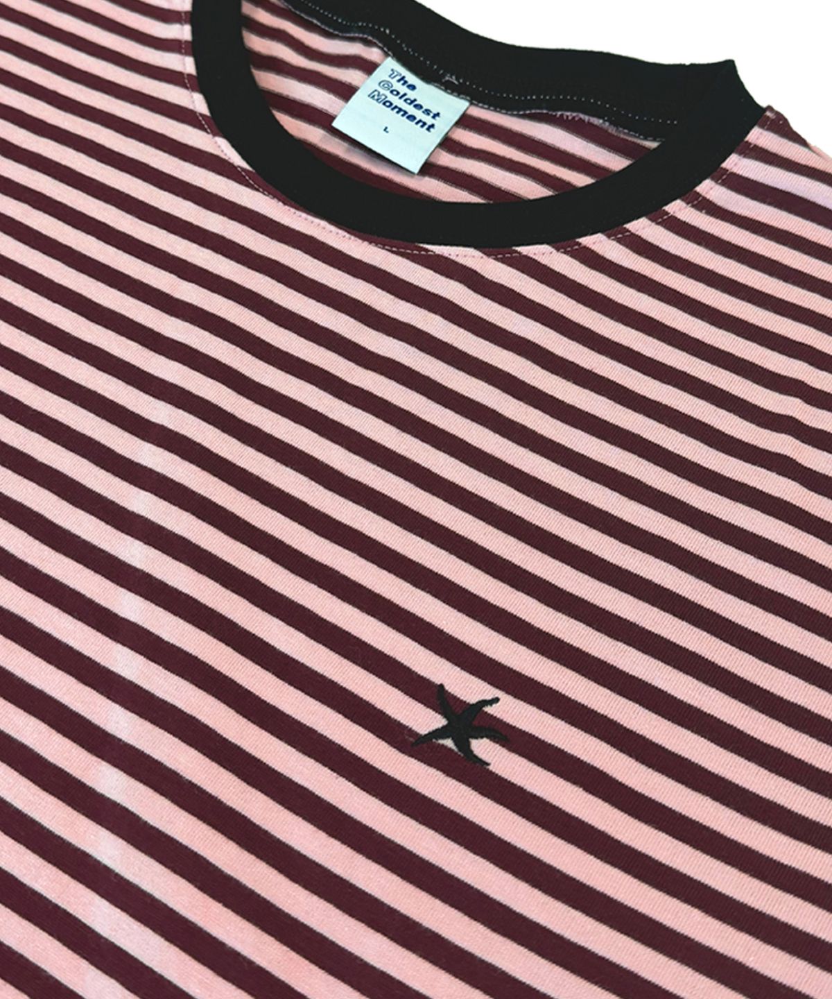 더콜디스트모먼트(THE COLDEST MOMENT) TCM mini logo stripe long sleeve (pink/red)