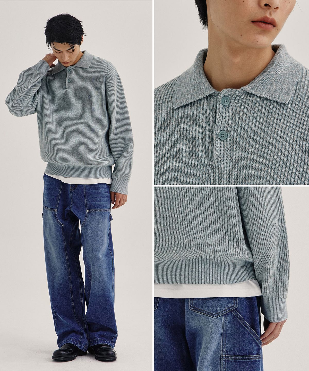 키뮤어(KIIMUIR) 소프트 텍스쳐 버튼 카라 니트_민트