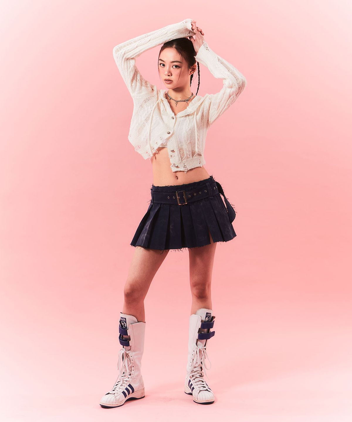 체리퀴리(CHERRYQUIRI) rough belted pleats sk - deep blue