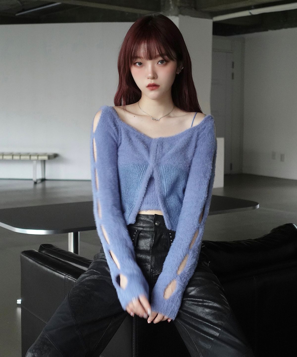 체리퀴리(CHERRYQUIRI) fluffy knit cd set - blue