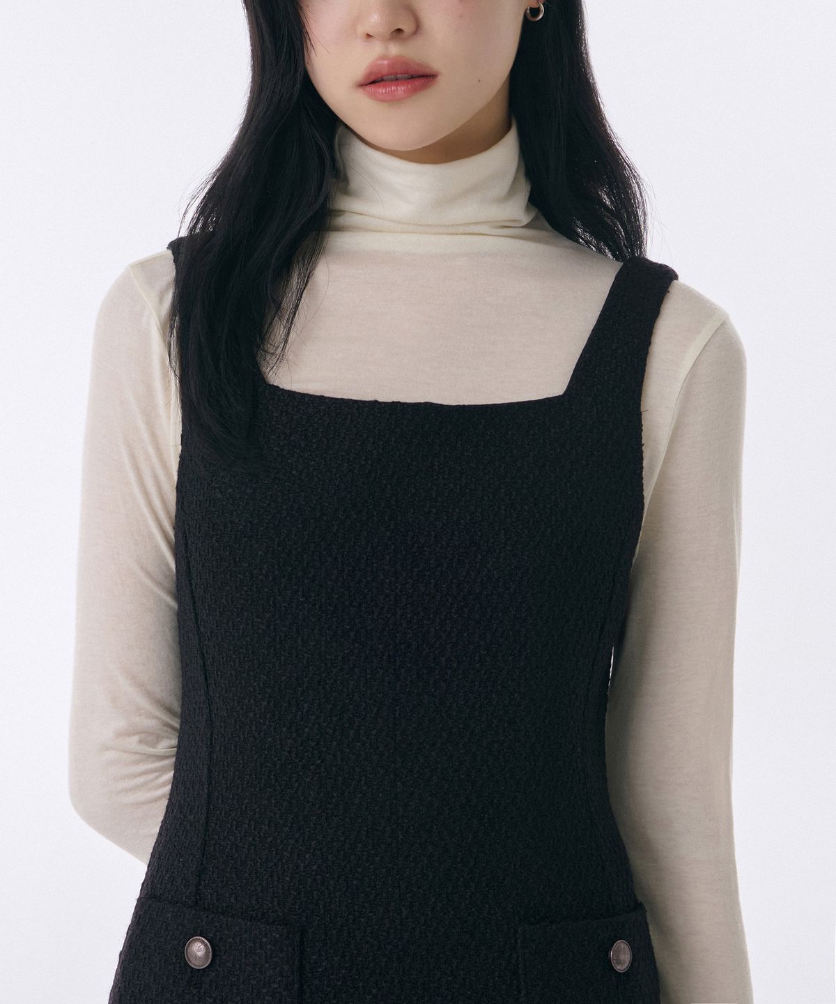 무신사 스탠다드 우먼(MUSINSA STANDARD WOMAN) 우먼즈 스퀘어 넥 트위드 미니 드레스 [블랙]