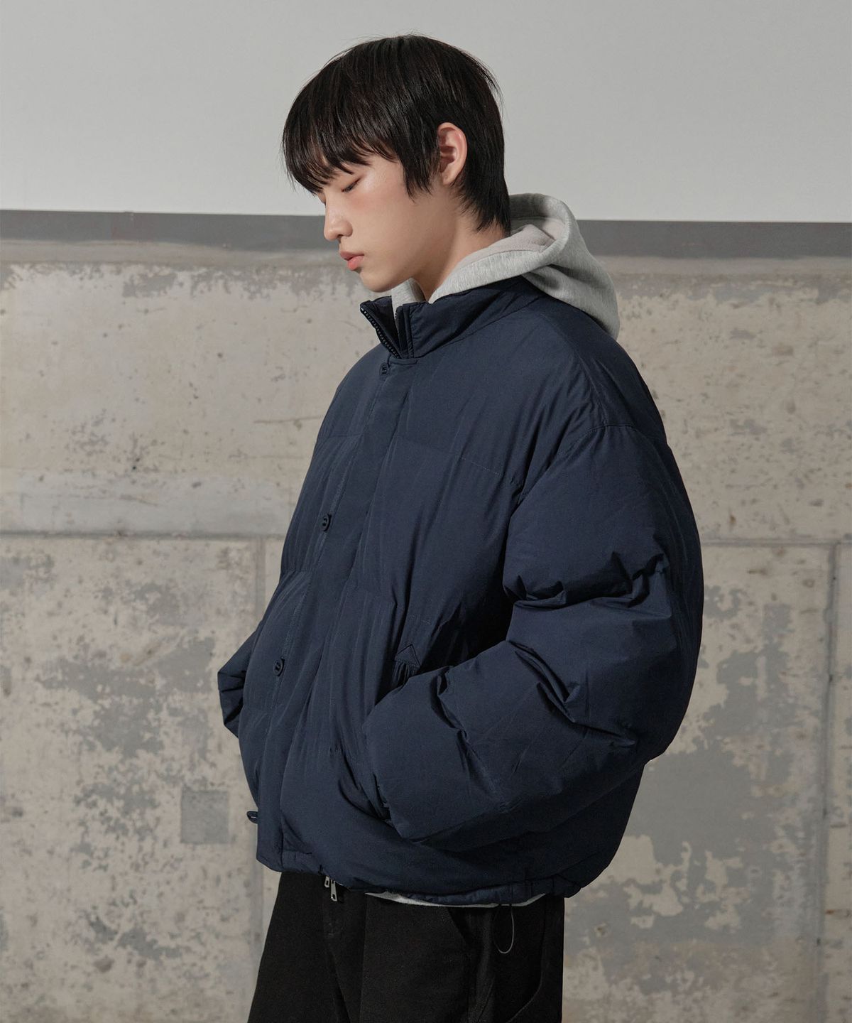 세컨모놀로그(SECONDMONO) 더블 어드저스트 버튼 숏 패딩 점퍼 [NAVY]_SEJP005NAVY