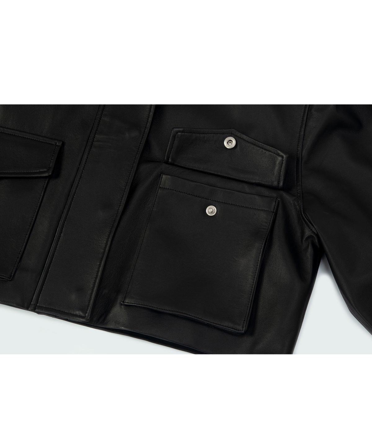 비티티비(BTTB) 리얼  레더 위키 크롭 자켓(딥 블랙)