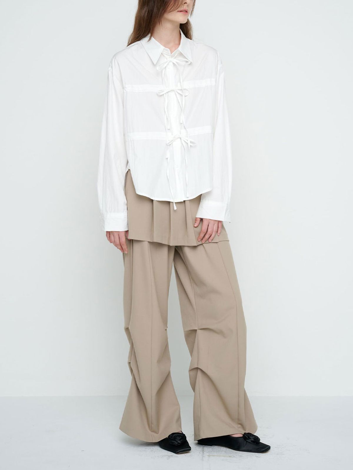 모이페어(MOIFAIRE) PLEATED LAYERED SKIRT PANTS / BEGIE