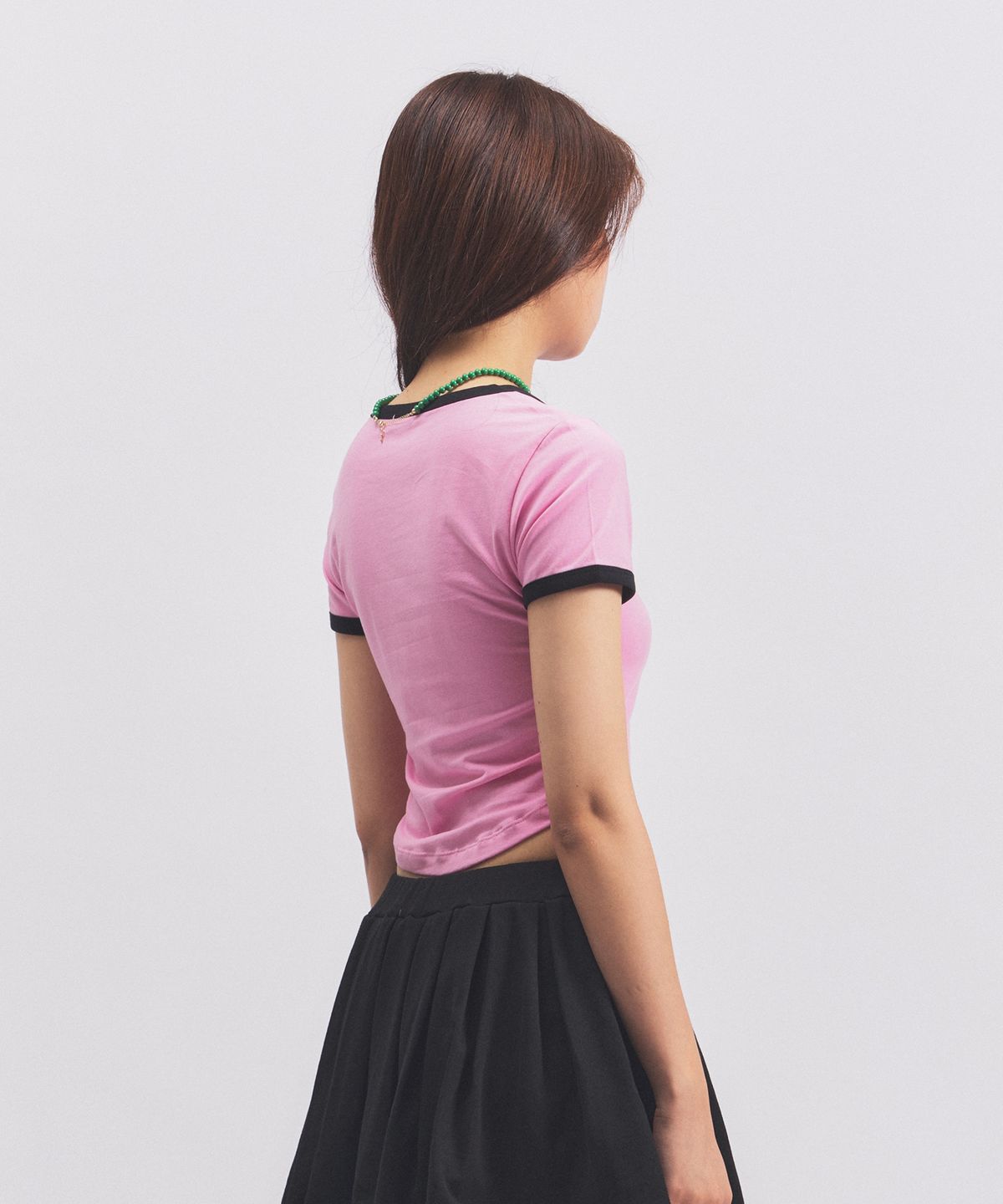 닐라이즈(NEALIZE) Basic Semi-Crop Ringer T-Shirt Pink