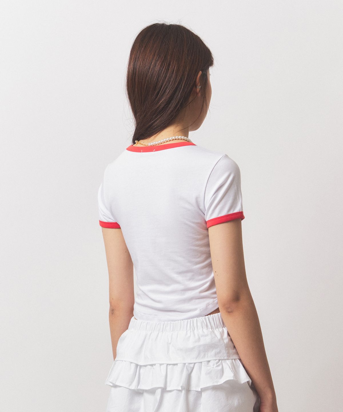 닐라이즈(NEALIZE) Basic Semi-Crop Ringer T-Shirt White