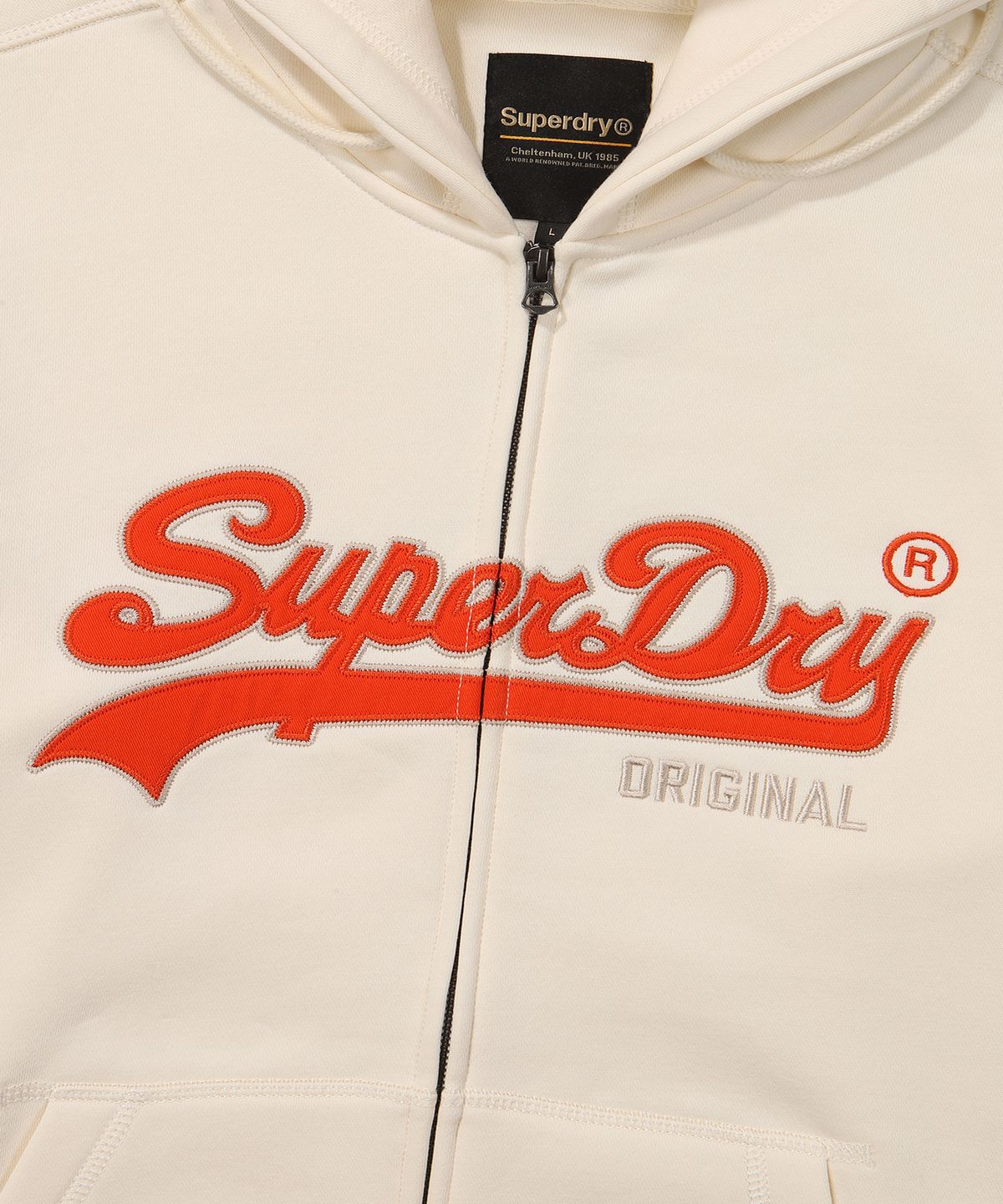 슈퍼드라이(SUPERDRY) 빈티지 로고 투웨이 후드 집업 아이보리