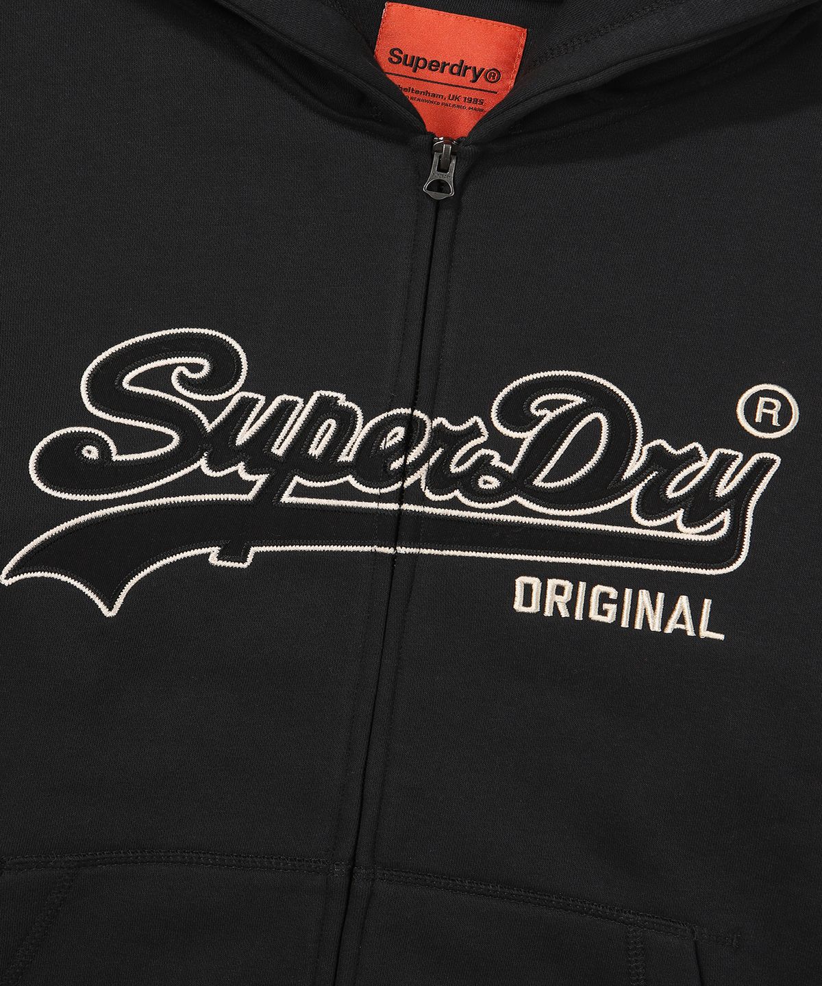 슈퍼드라이(SUPERDRY) 빈티지 로고 투웨이 후드 집업 블랙