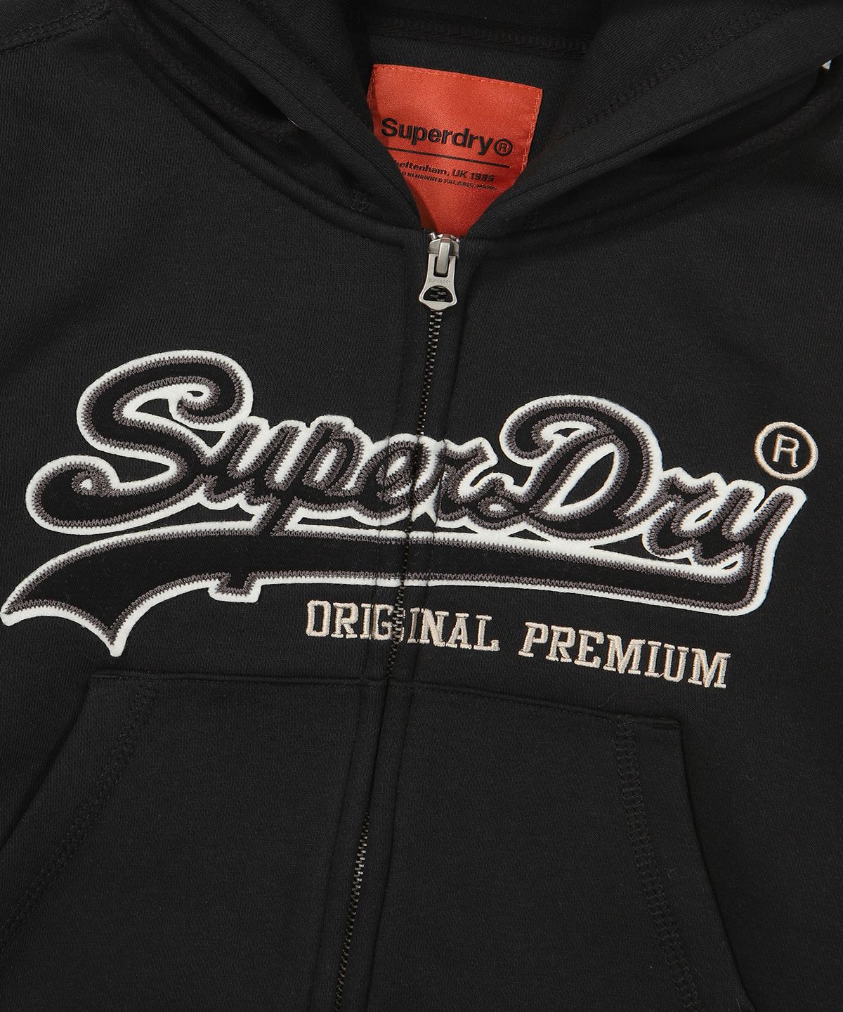슈퍼드라이(SUPERDRY) W 빈티지 로고 투웨이 후드 집업 블랙