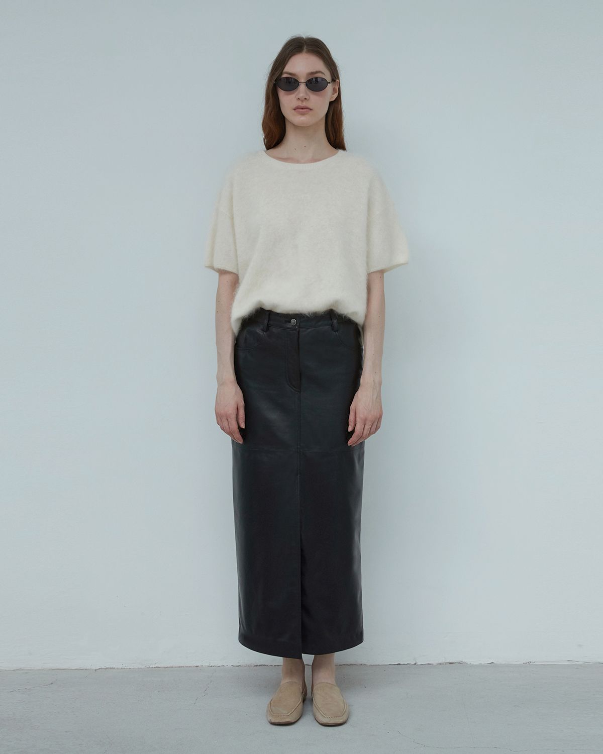 베르데마르(VERDEMAR) Italian nappa Lambskin Slit Long Skirt