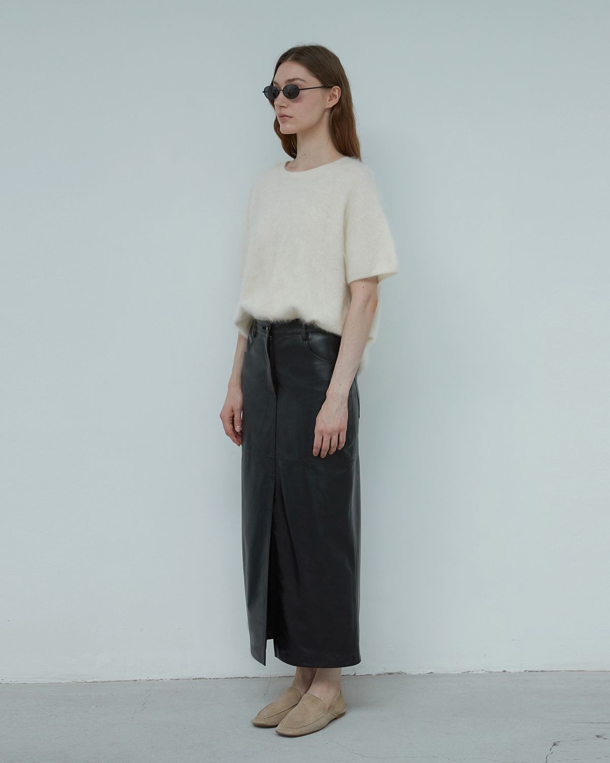 베르데마르(VERDEMAR) Italian nappa Lambskin Slit Long Skirt