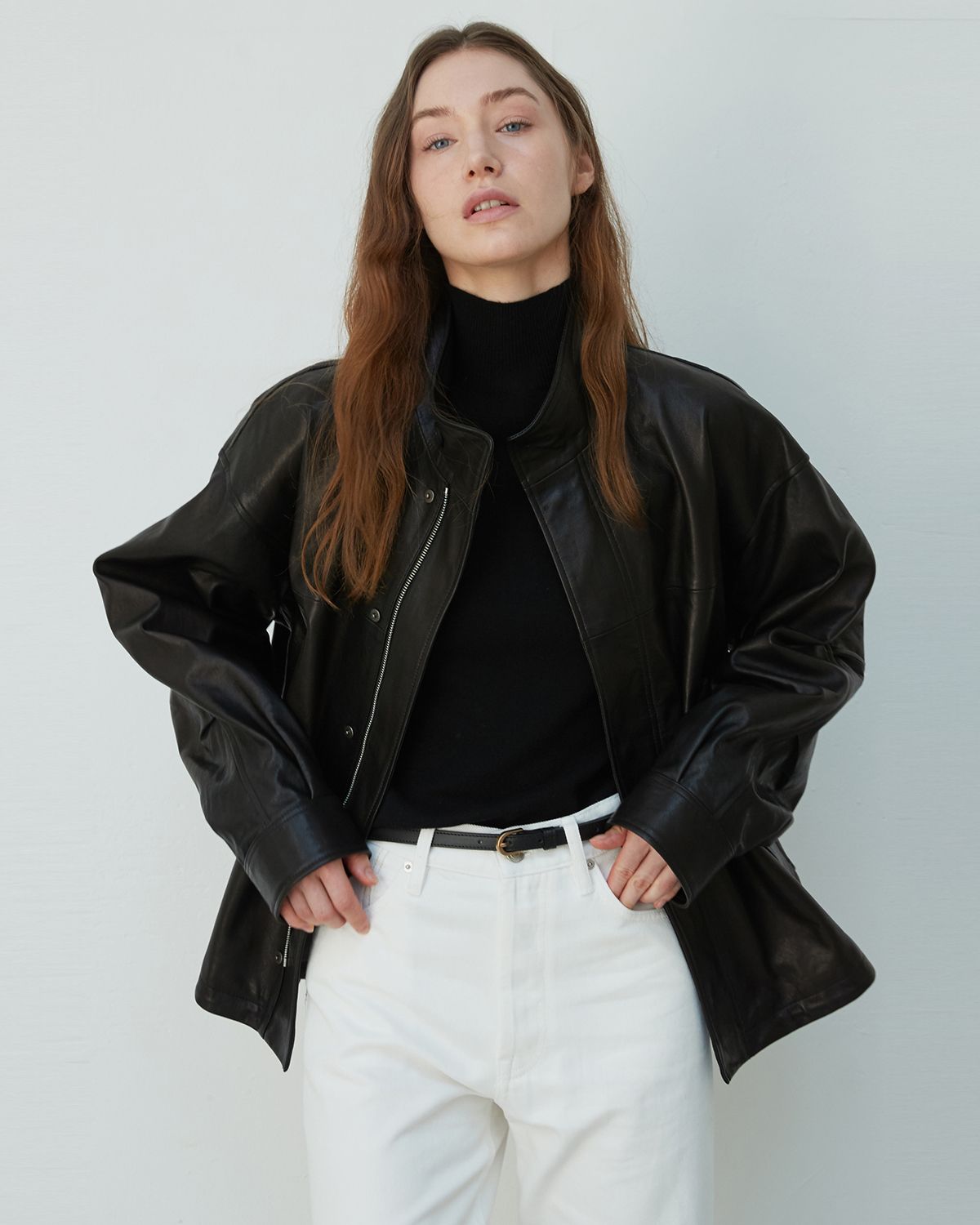베르데마르(VERDEMAR) Slim leather belt_Black