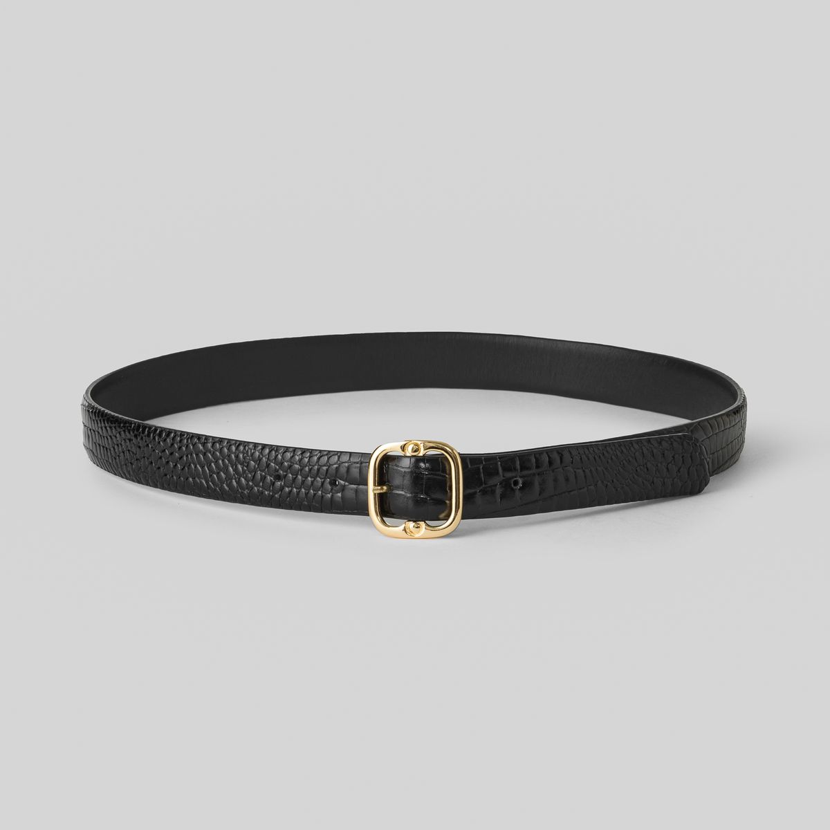 베르데마르(VERDEMAR) Crocodile pattern leather belt_Black