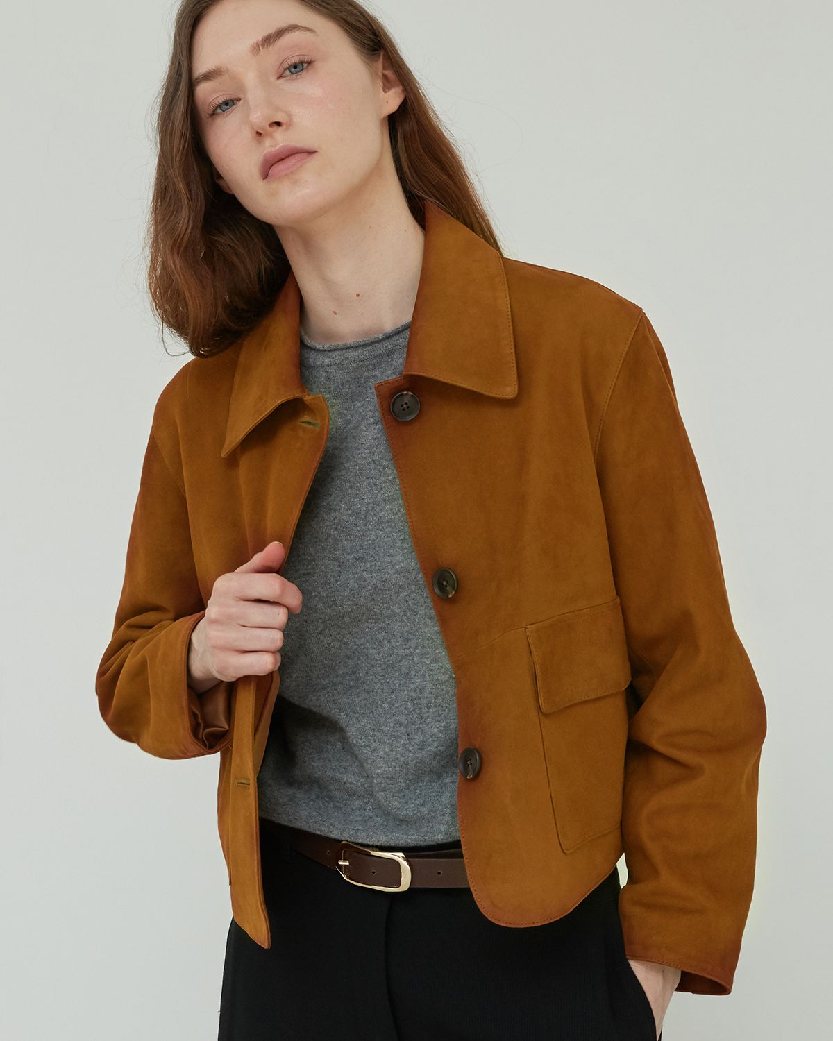 베르데마르(VERDEMAR) Suede Rounded leather belt_Camel