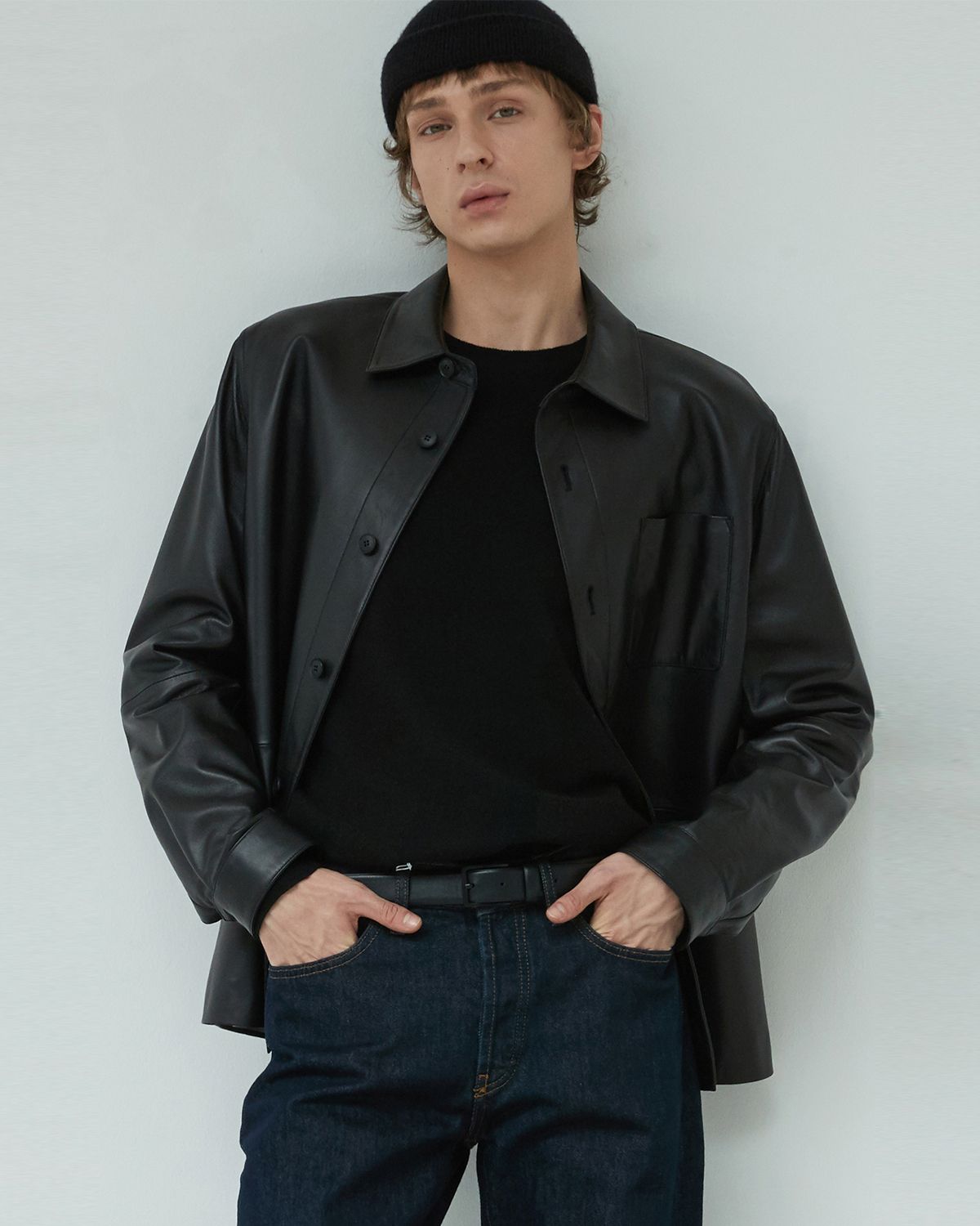 베르데마르(VERDEMAR) Matt square leather belt_Black