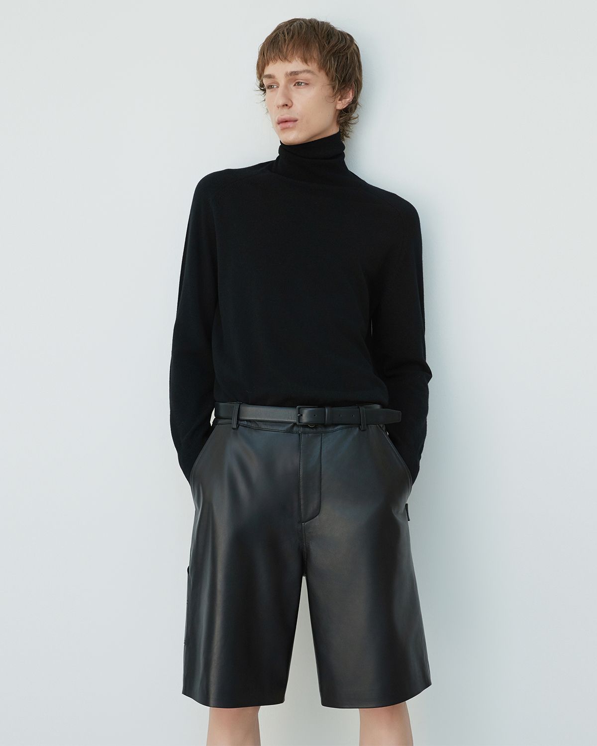 베르데마르(VERDEMAR) Matt square leather belt_Black