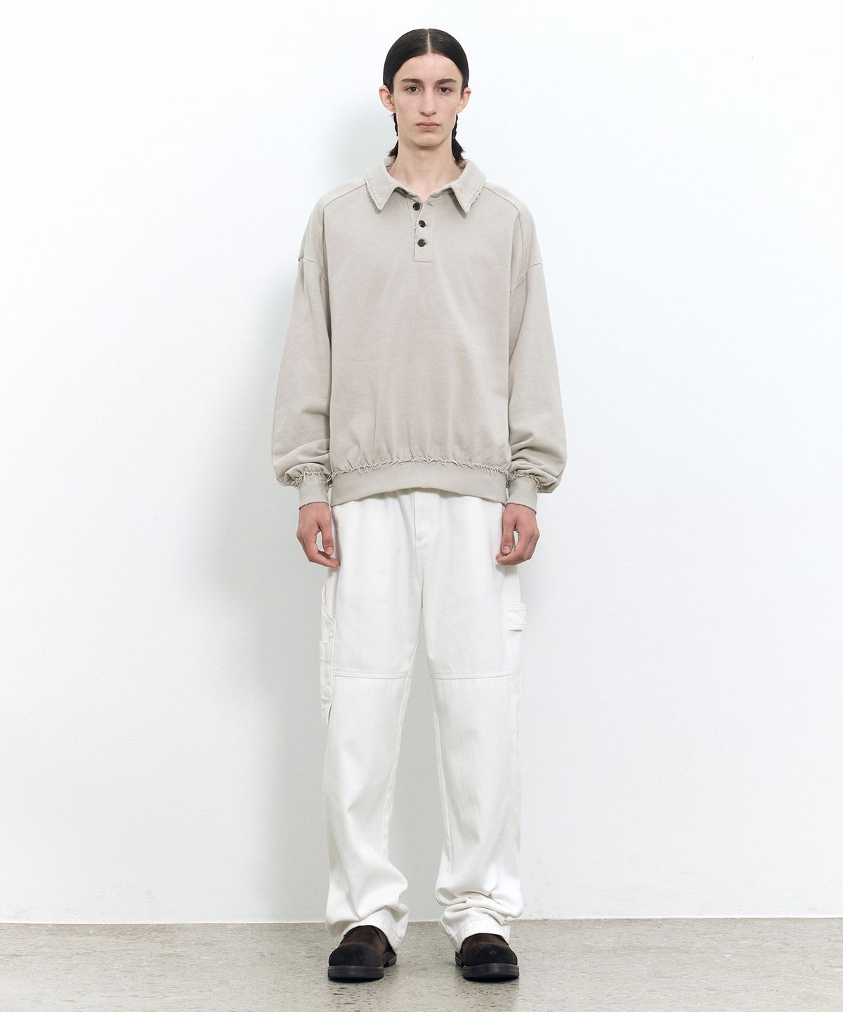 인사일런스(INSILENCE) 데미지드 오버핏 폴로 BEIGE