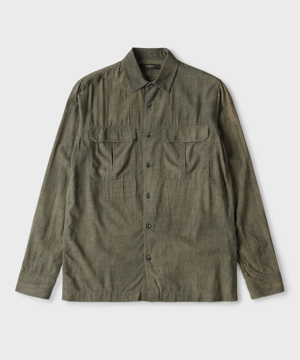 빠니깔레(PANICALE) 카키 릴렉스핏 워싱 포켓 셔츠
