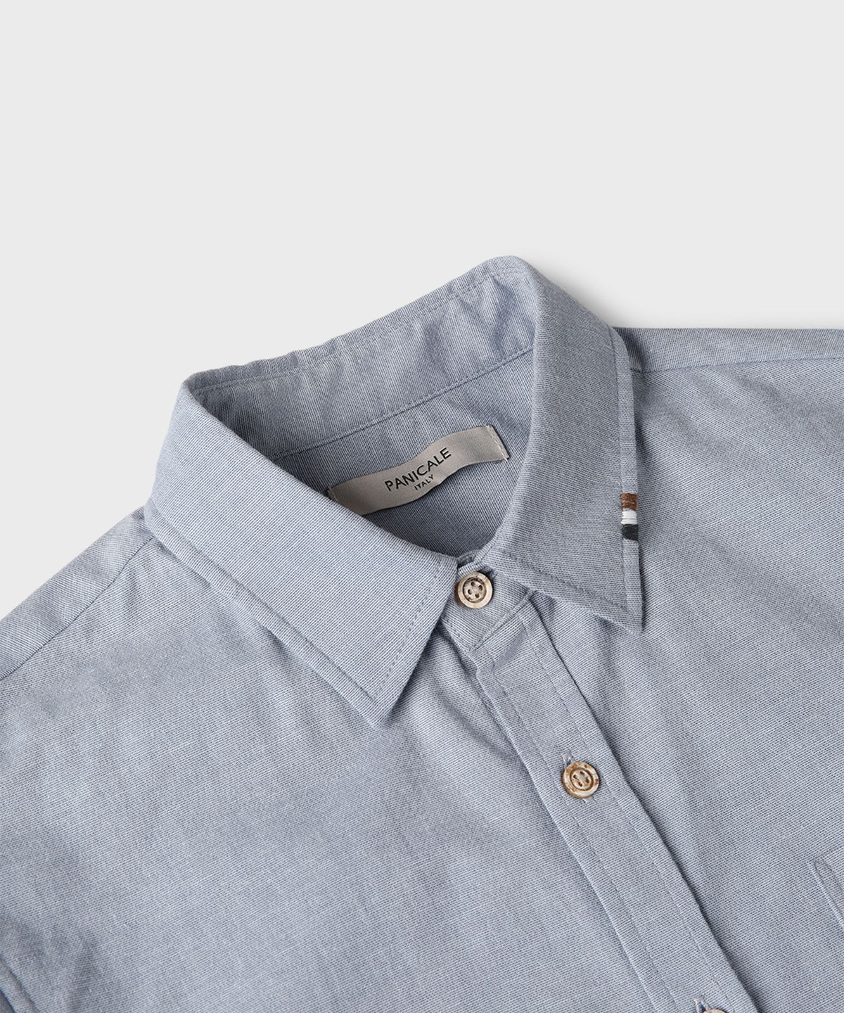 빠니깔레(PANICALE) 블루 텍스처 코튼 포켓 셔츠