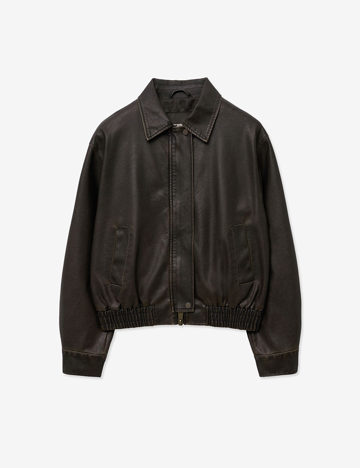 레이디 볼륨(LADY VOLUME) 9160 VINTAGE COATING LEATHER JUMPER_BROWN