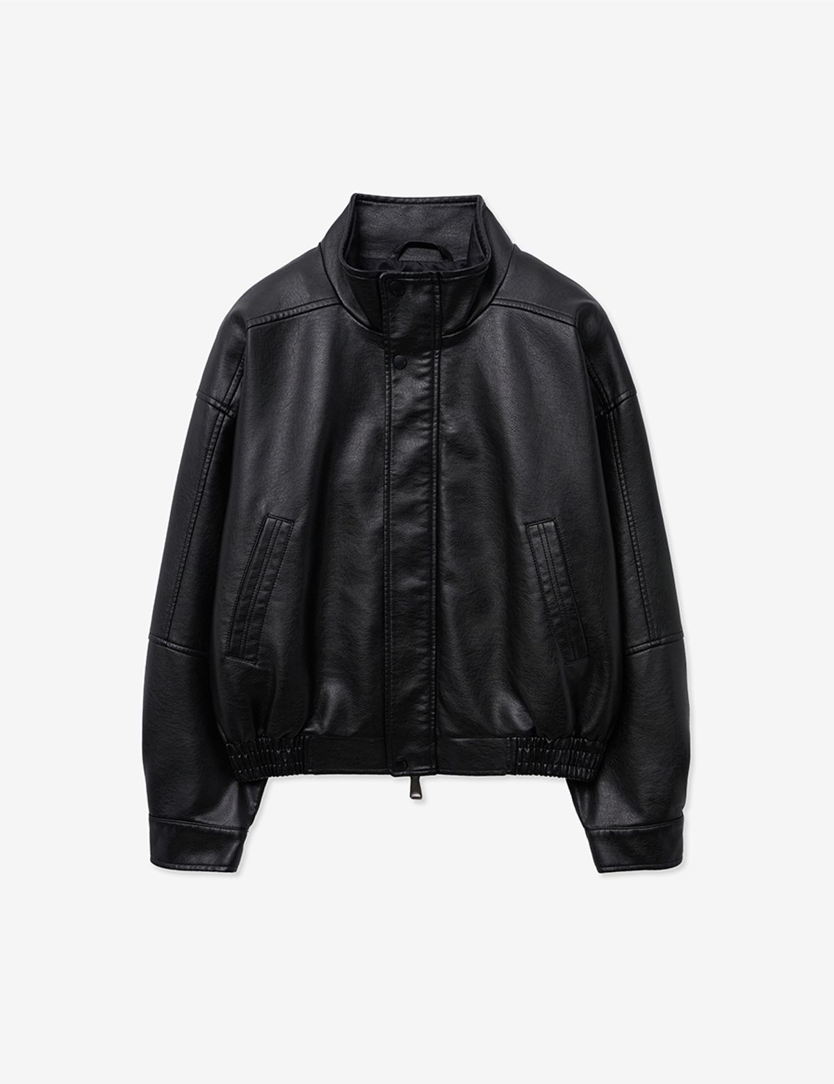 레이디 볼륨(LADY VOLUME) 9173 NATURAL WASHED HIGH-NECK LEATHER BLOUSON_BLACK